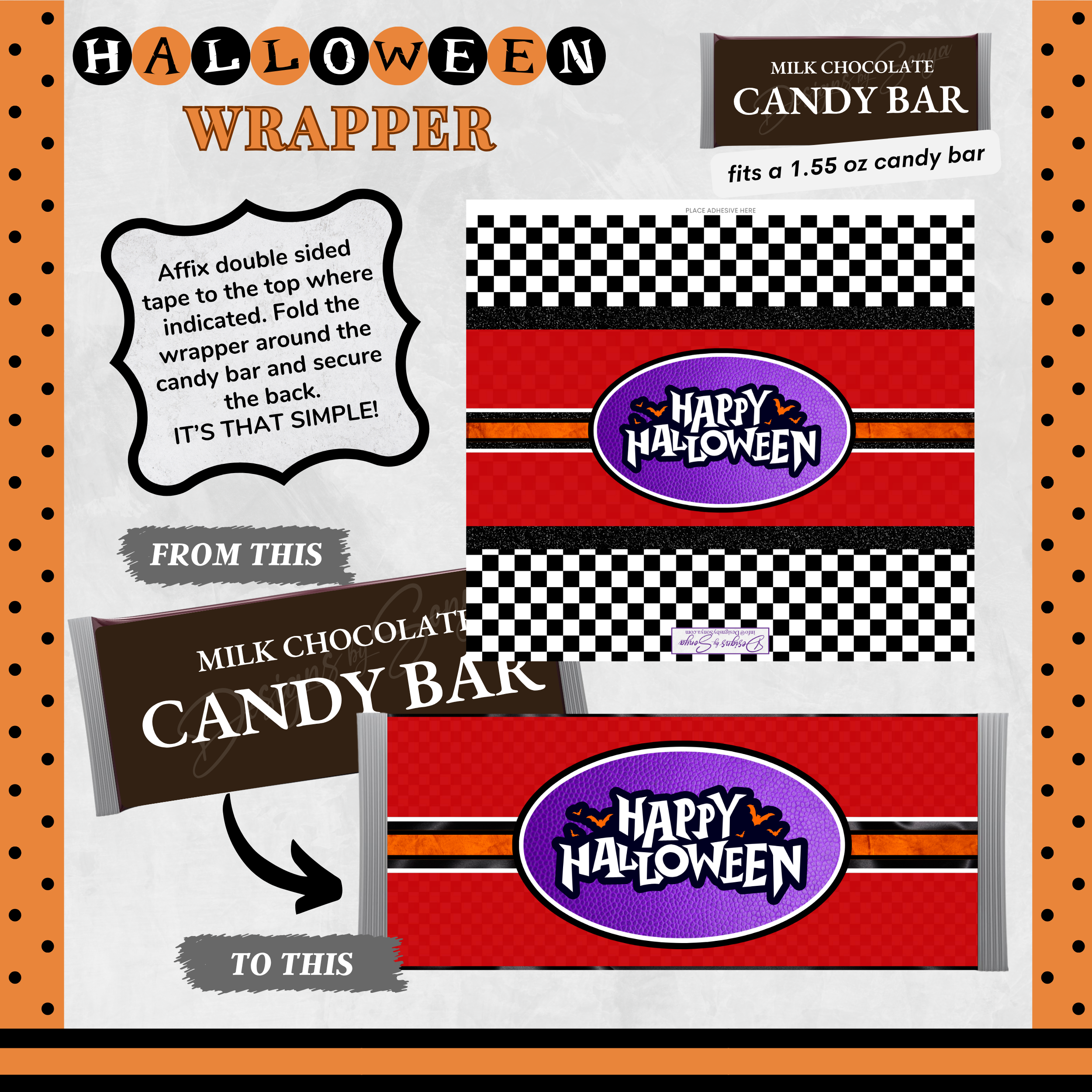 Custom Halloween Digital Candy Bar Wrapper | Printable Candy Bar Covers | Instant Download for Trick-or-Treat Party Favors | Fits 1.55 oz Hershey's Chocolate Bar
