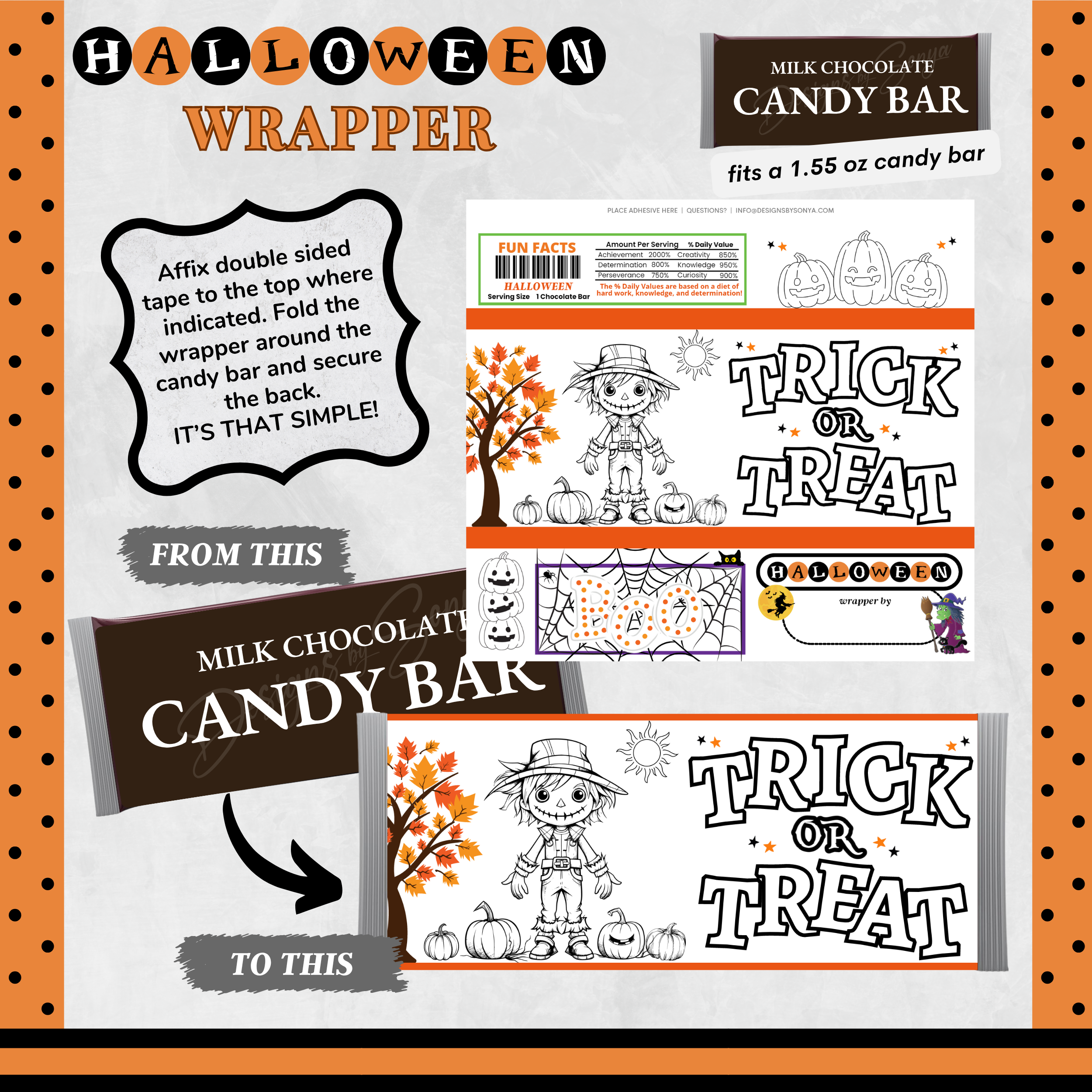 Classroom Activity for Teachers | Halloween Digital Coloring Candy Bar Wrapper | Instant Download Printable for Trick-or-Treat Party Favors