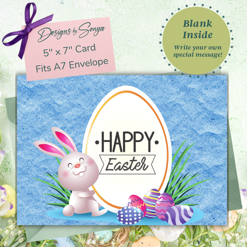 Happy Easter Cute Rabbit | Custom Designed | 5 x 7 Printable Greeting Card | Matching Envelope Included | Instant Download | Print from Home