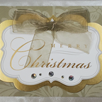 Gold & Ivory Christmas Card with Bow and Rhinestones | Elegant A7 Handcrafted Holiday Greeting | Limited Edition Keepsake
