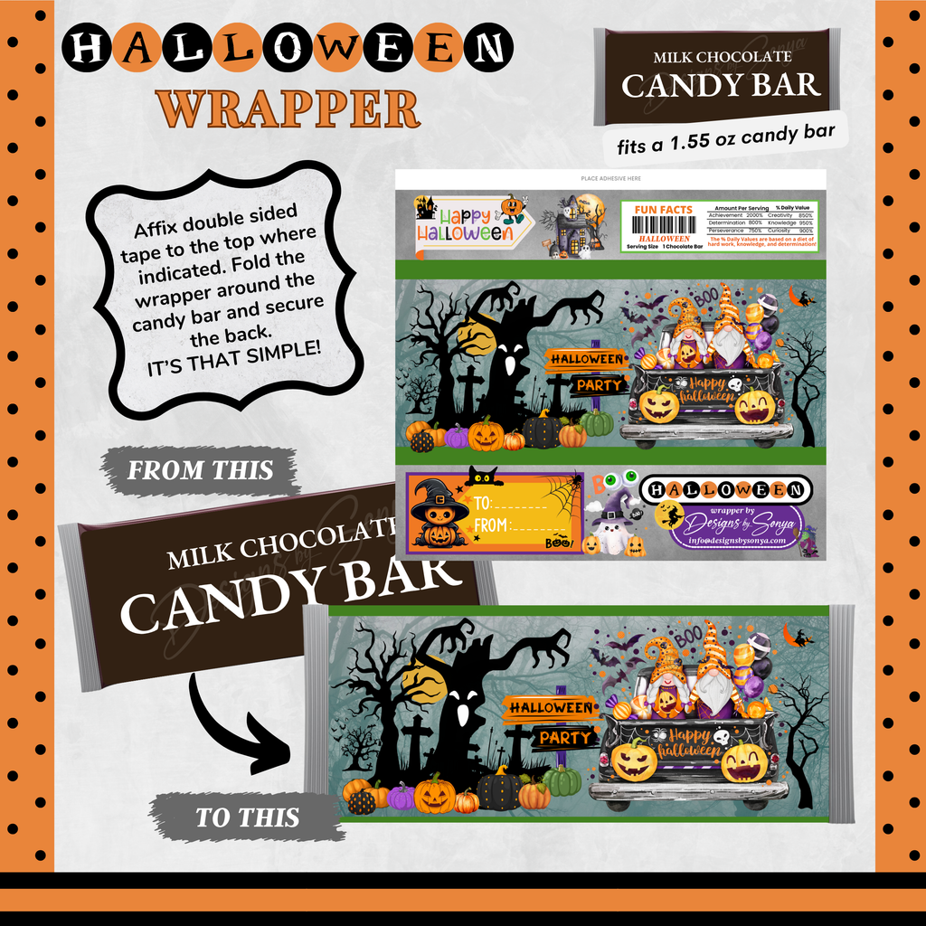 Custom Halloween Digital Candy Bar Wrapper | Printable Candy Bar Covers | Instant Download for Trick-or-Treat Party Favors | Fits 1.55 oz Hershey's Chocolate Bar