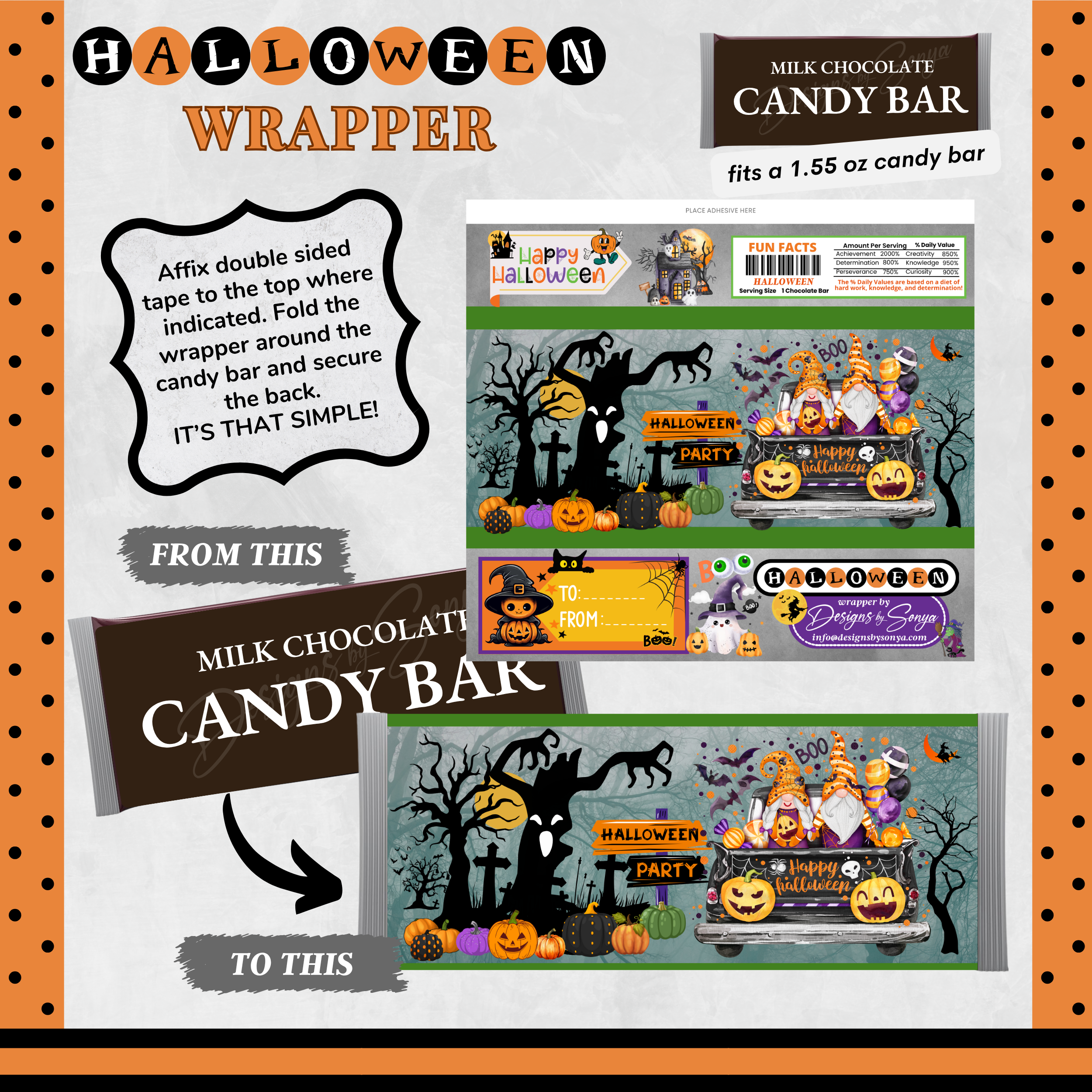 Custom Halloween Digital Candy Bar Wrapper | Printable Candy Bar Covers | Instant Download for Trick-or-Treat Party Favors | Fits 1.55 oz Hershey's Chocolate Bar