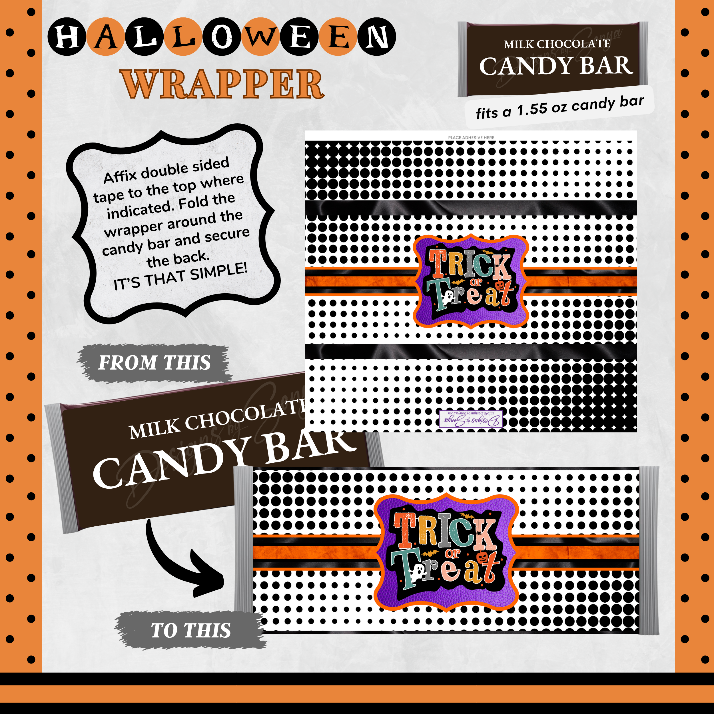 Custom Halloween Digital Candy Bar Wrapper | Printable Candy Bar Covers | Instant Download for Trick-or-Treat Party Favors | Fits 1.55 oz Hershey's Chocolate Bar