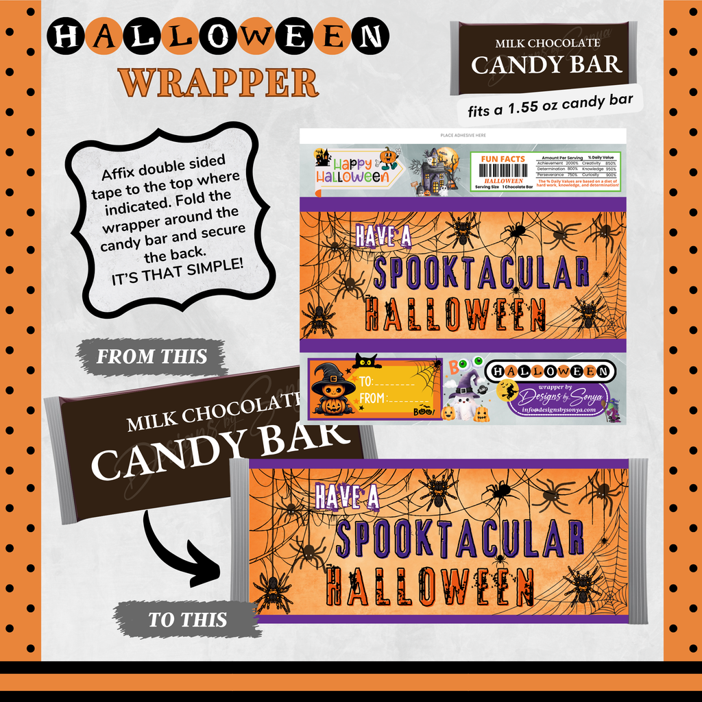 Custom Halloween Digital Candy Bar Wrapper | Printable Candy Bar Covers | Instant Download for Trick-or-Treat Party Favors | Fits 1.55 oz Hershey's Chocolate Bar