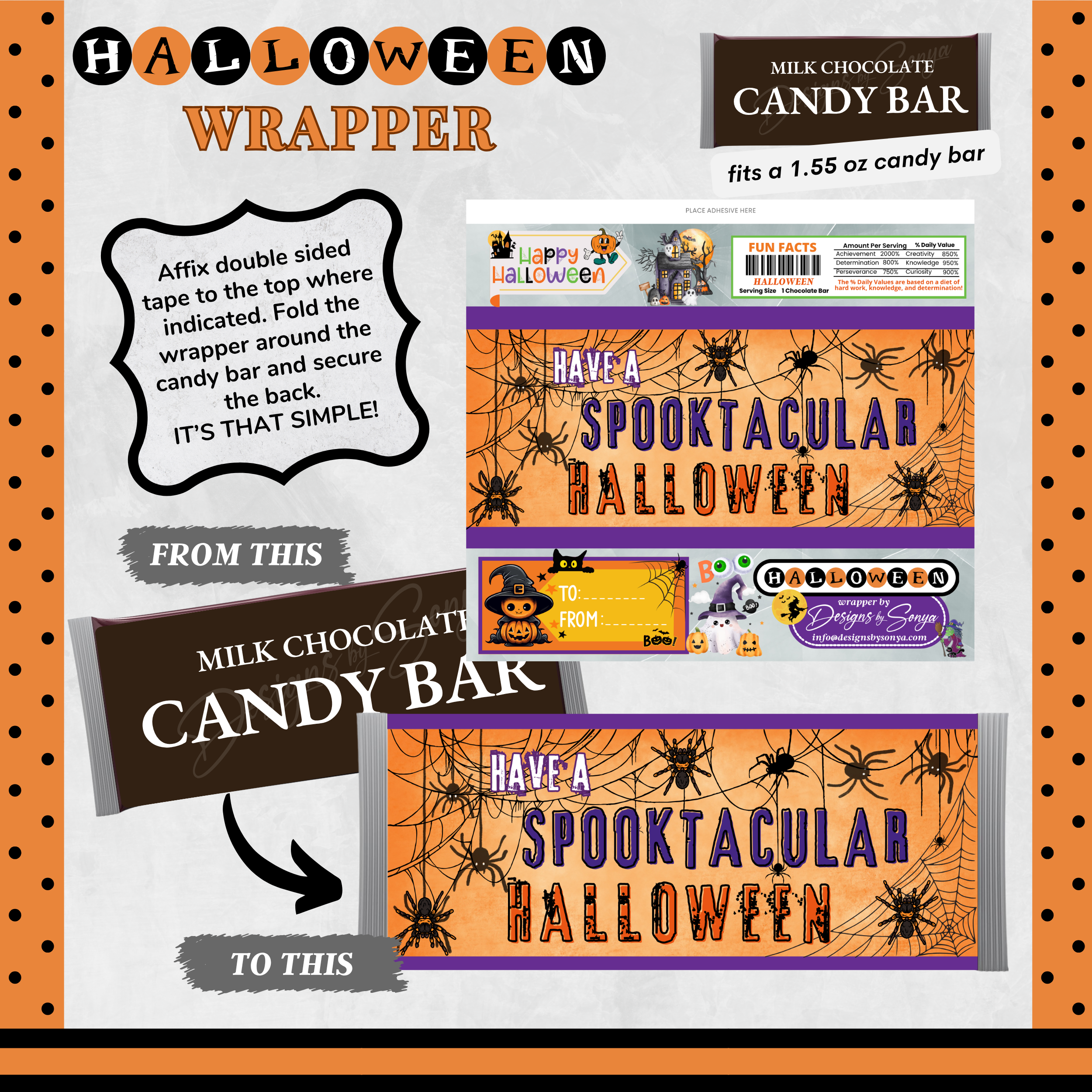 Custom Halloween Digital Candy Bar Wrapper | Printable Candy Bar Covers | Instant Download for Trick-or-Treat Party Favors | Fits 1.55 oz Hershey's Chocolate Bar