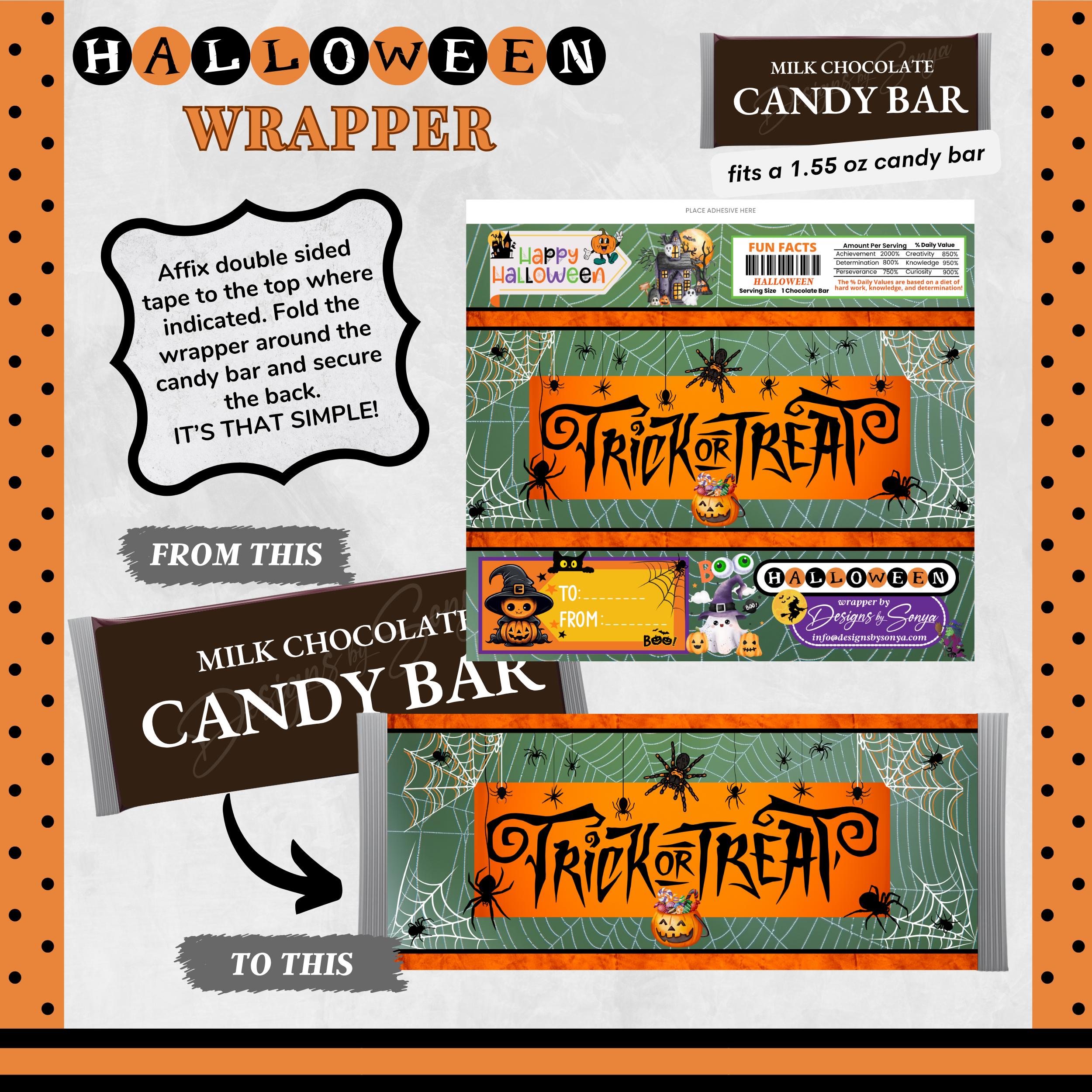 Custom Halloween Digital Candy Bar Wrapper | Printable Candy Bar Covers | Instant Download for Trick-or-Treat Party Favors | Fits 1.55 oz Hershey's Chocolate Bar