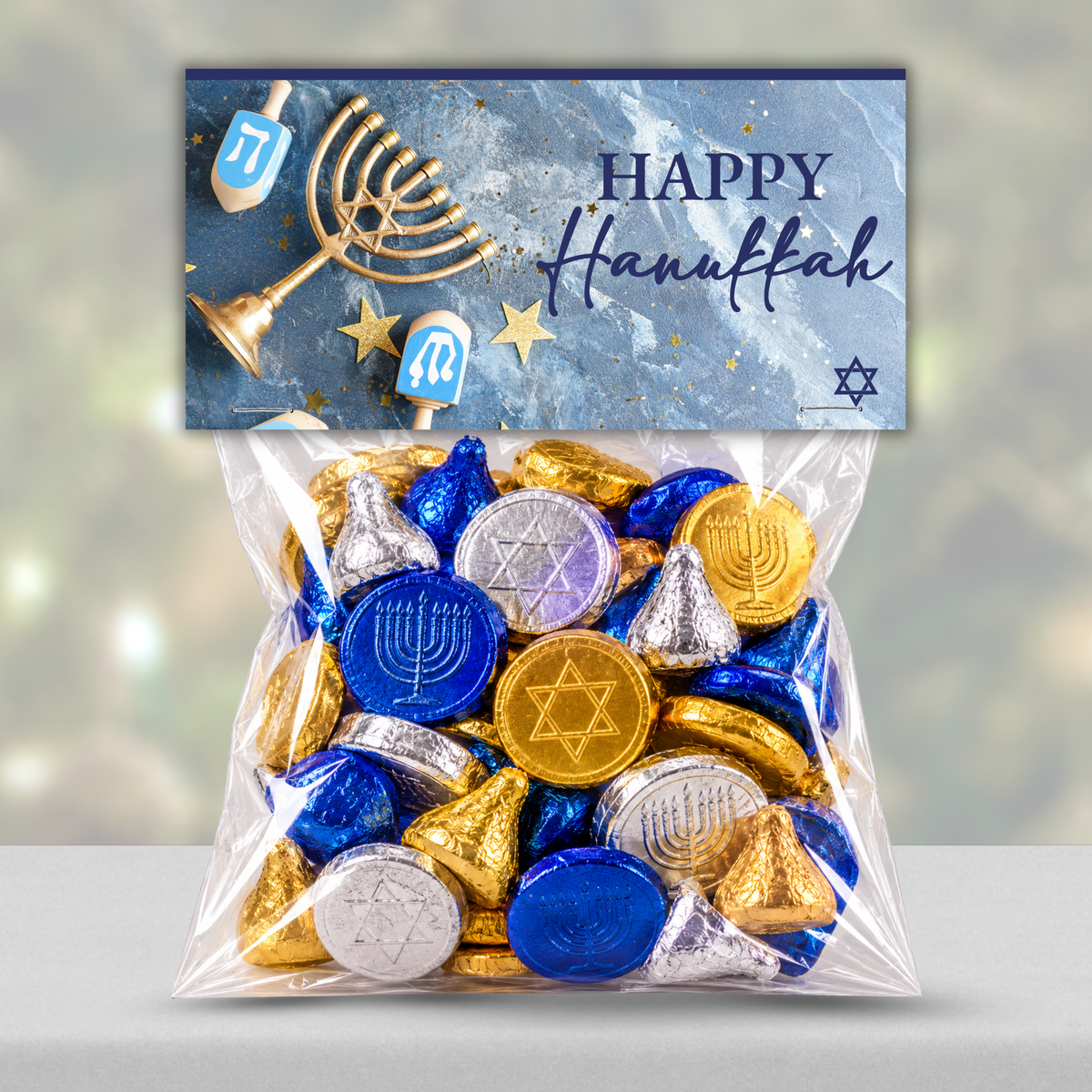 Printable Hanukkah Treat Bag Topper | Happy Hanukkah Candy Bag Topper | Menorah & Dreidel Design | Jewish Holiday Party Favors | 4 x 2 PDF