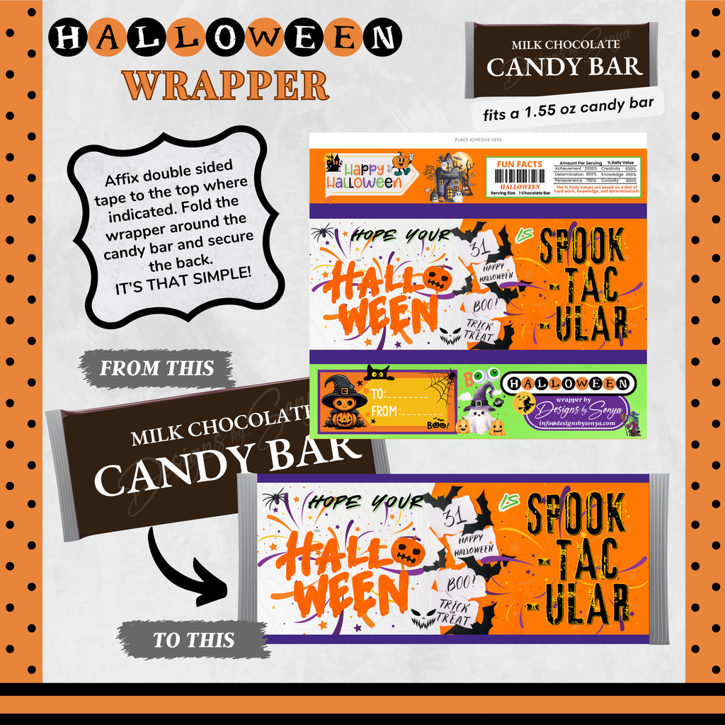Custom Halloween Digital Candy Bar Wrapper | Printable Candy Bar Covers | Instant Download for Trick-or-Treat Party Favors | Fits 1.55 oz Hershey's Chocolate Bar