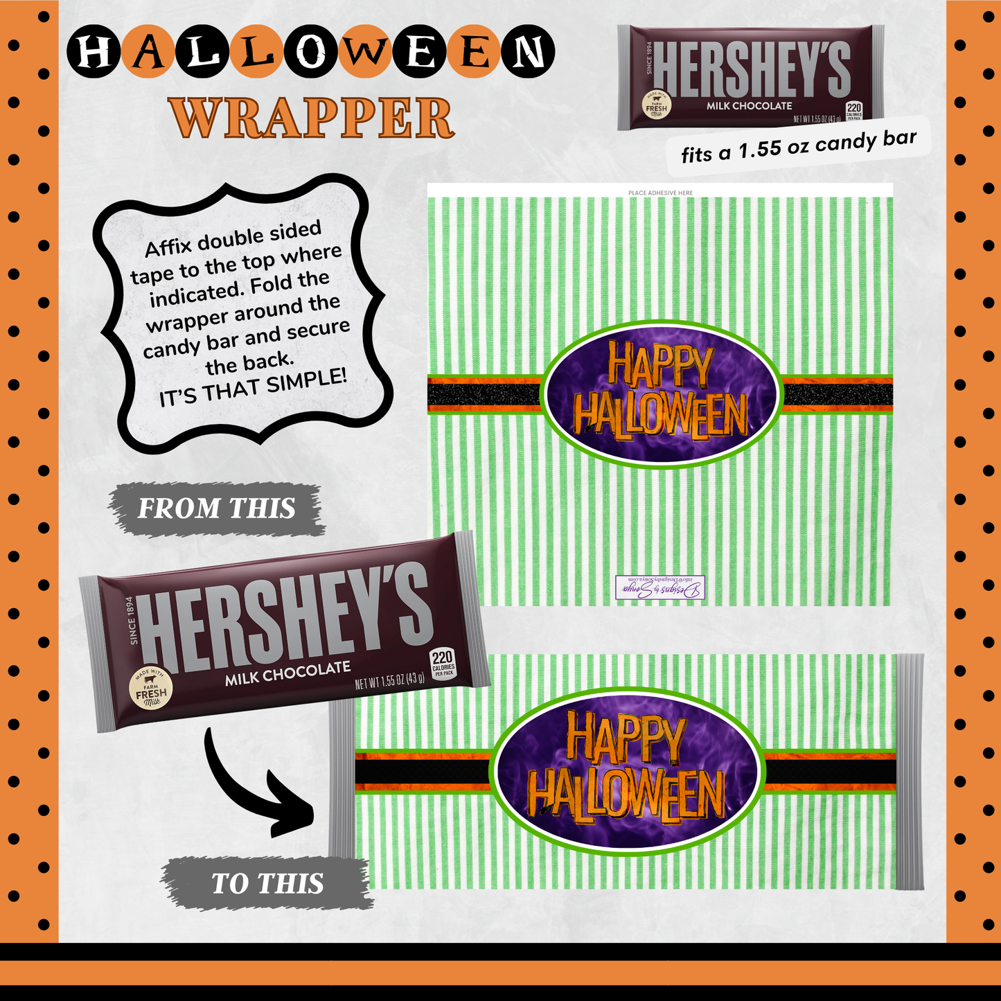 Custom Halloween Digital Hershey Bar Wrapper | Printable Candy Bar Covers | Instant Download for Trick-or-Treat Party Favors | Fits 1.55 oz Hershey's Chocolate Bar