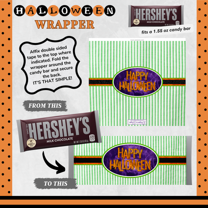 Custom Halloween Digital Hershey Bar Wrapper | Printable Candy Bar Covers | Instant Download for Trick-or-Treat Party Favors | Fits 1.55 oz Hershey's Chocolate Bar