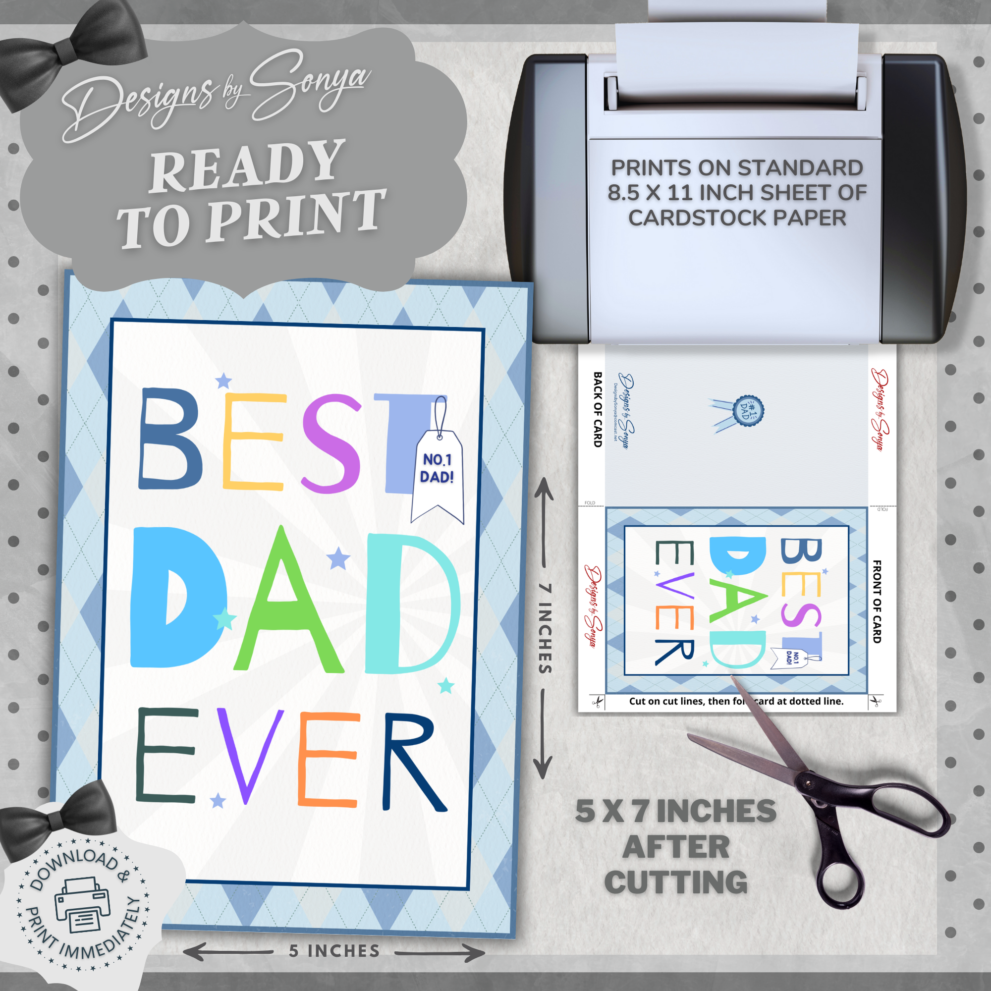 Father's Day - Best Dad Ever | Custom Designed | Printable Greeting Card | Matching Envelope Included | Instant Download | Print at Home