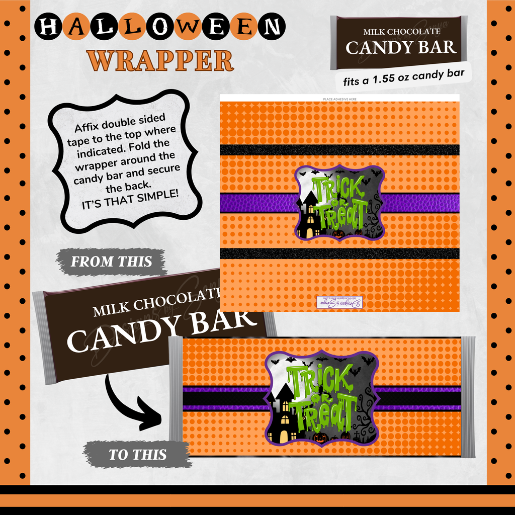 Custom Halloween Digital Candy Bar Wrapper | Printable Candy Bar Covers | Instant Download for Trick-or-Treat Party Favors | Fits 1.55 oz Hershey's Chocolate Bar