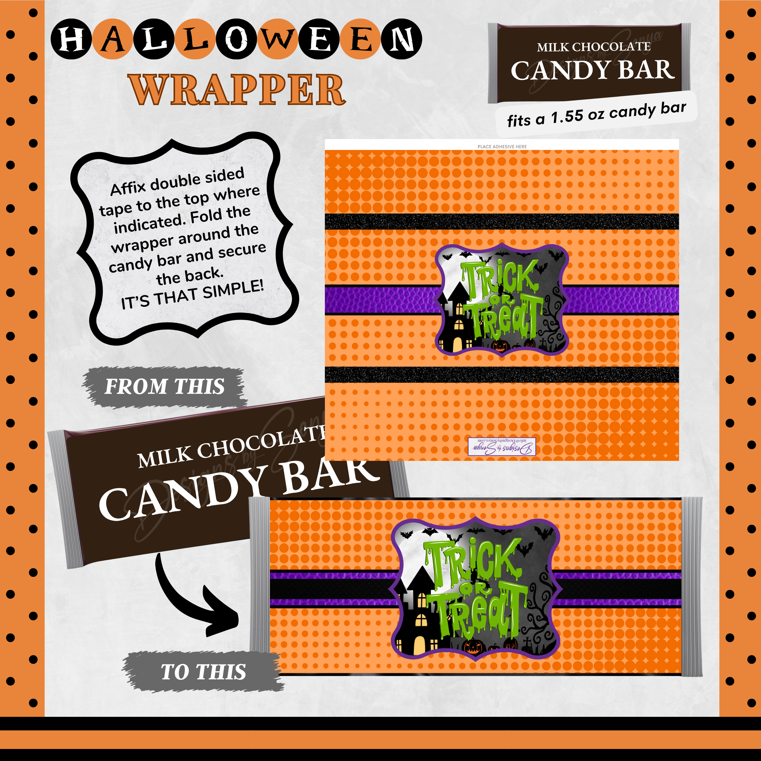 Custom Halloween Digital Candy Bar Wrapper | Printable Candy Bar Covers | Instant Download for Trick-or-Treat Party Favors | Fits 1.55 oz Hershey's Chocolate Bar