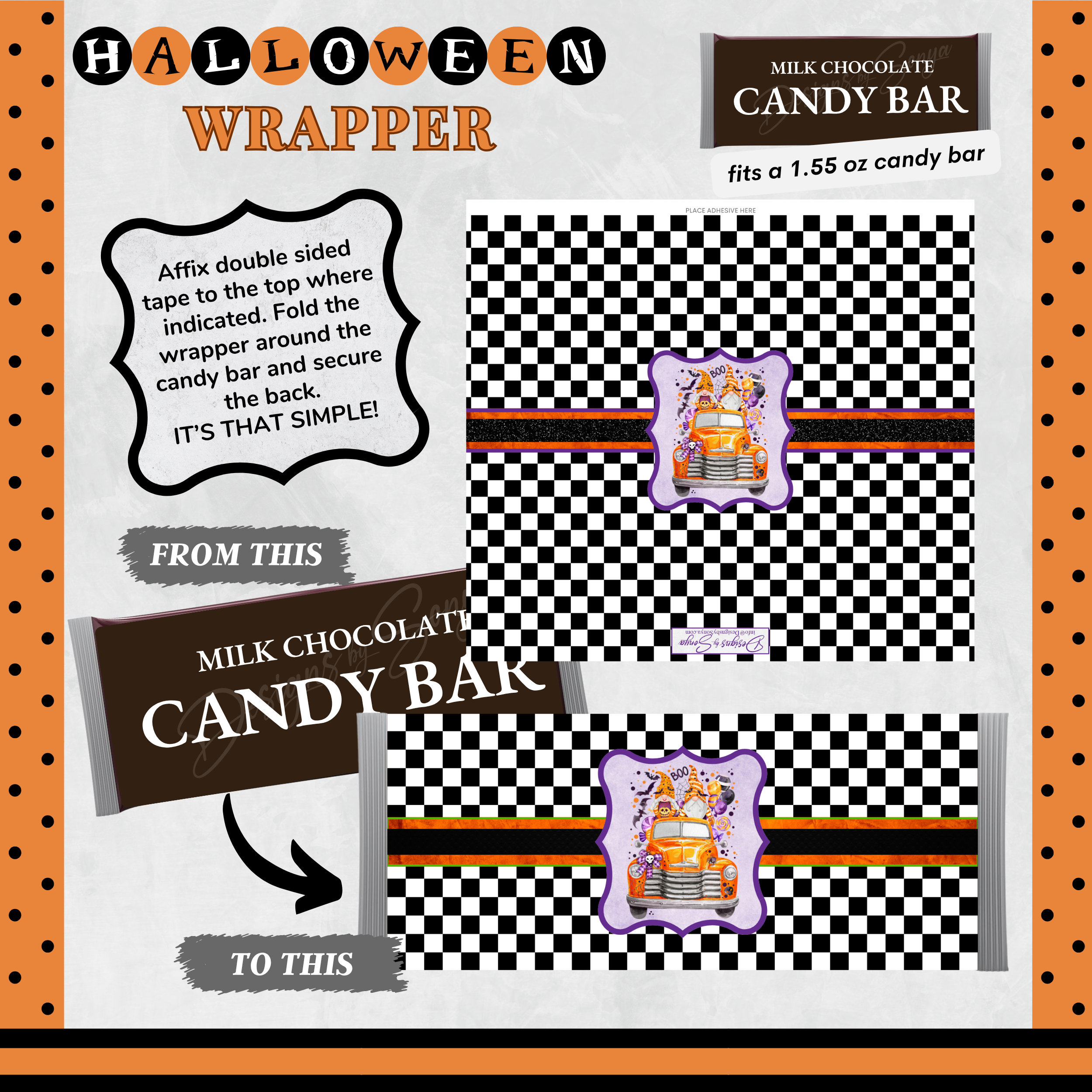 Custom Halloween Digital Candy Bar Wrapper | Printable Candy Bar Covers | Instant Download for Trick-or-Treat Party Favors | Fits 1.55 oz Hershey's Chocolate Bar
