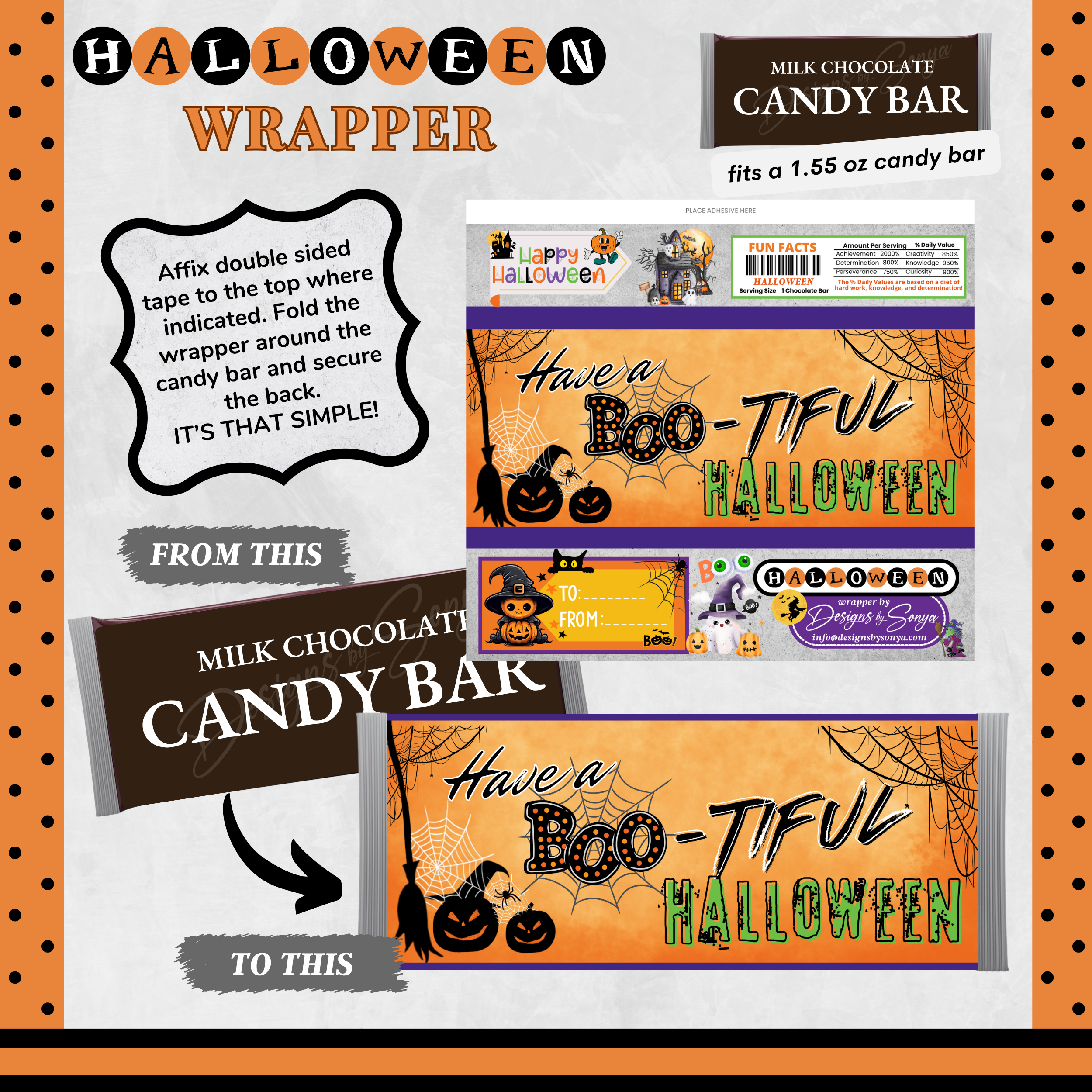 Custom Halloween Digital Candy Bar Wrapper | Printable Candy Bar Covers | Instant Download for Trick-or-Treat Party Favors | Fits 1.55 oz Hershey's Chocolate Bar