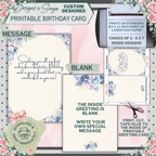 Blue Floral Birthday Card 5x7 | Printable Birthday Card | Watercolor Cake Design | Fits A7 Envelope | Digital Download | Print at Home