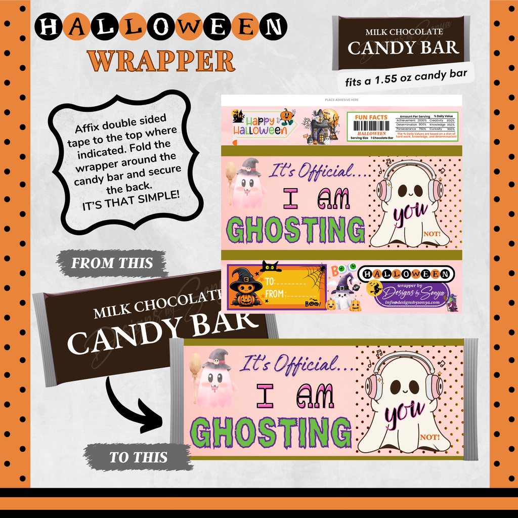 Custom Halloween Digital Candy Bar Wrapper | Printable Candy Bar Covers | Instant Download for Trick-or-Treat Party Favors | Fits 1.55 oz Hershey's Chocolate Bar