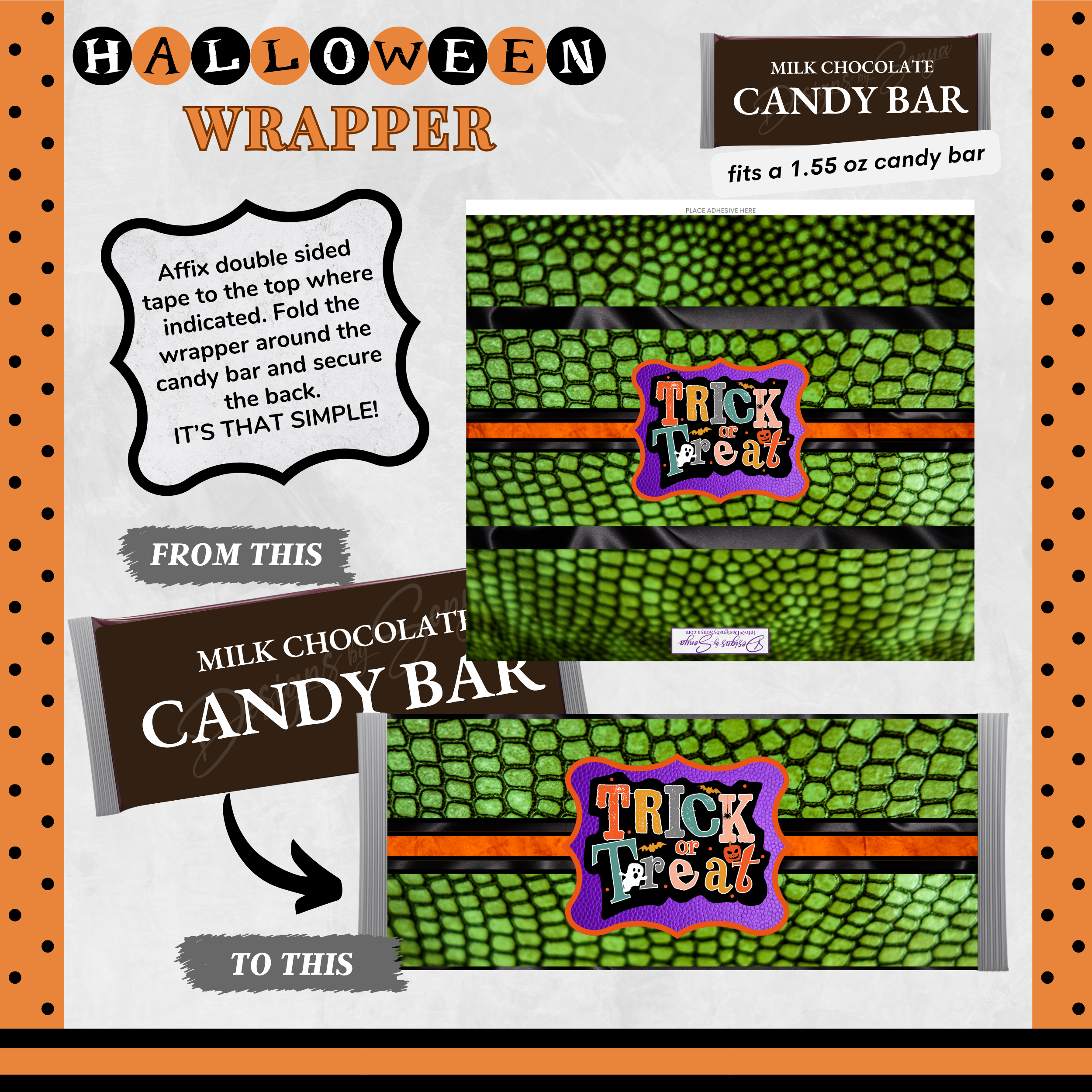 Custom Halloween Digital Candy Bar Wrapper | Printable Candy Bar Covers | Instant Download for Trick-or-Treat Party Favors | Fits 1.55 oz Hershey's Chocolate Bar
