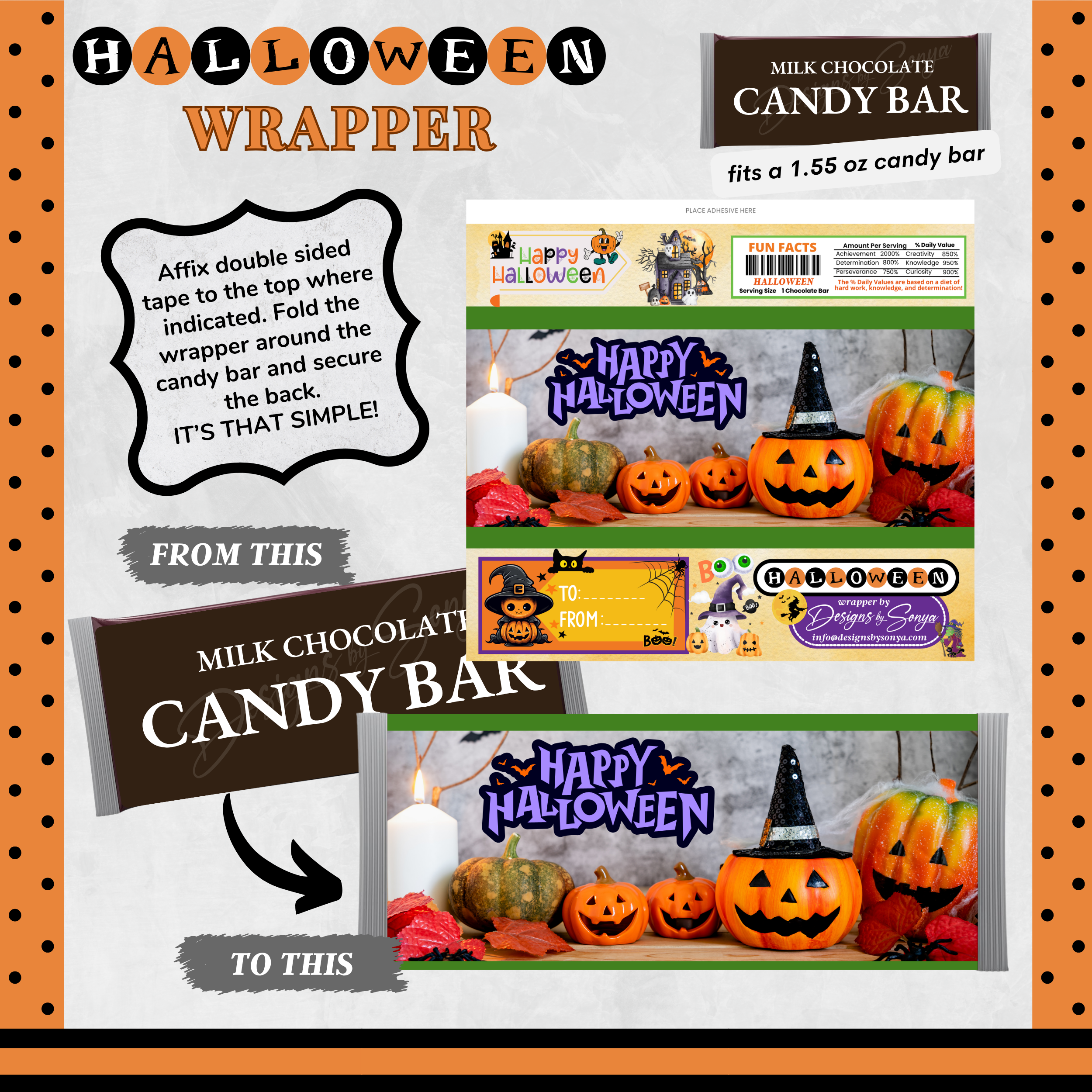 Custom Halloween Digital Candy Bar Wrapper | Printable Candy Bar Covers | Instant Download for Trick-or-Treat Party Favors | Fits 1.55 oz Hershey's Chocolate Bar