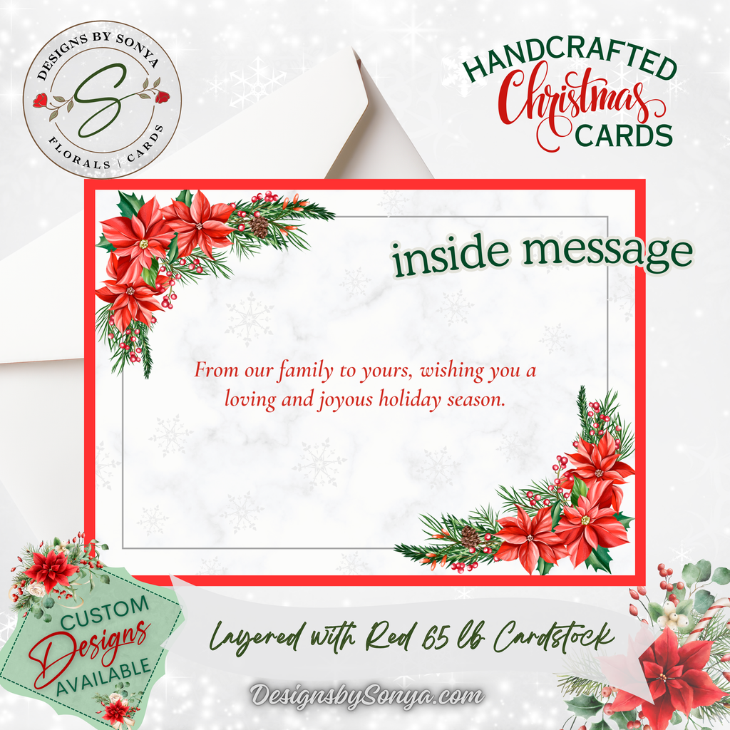 Handcrafted Merry Christmas Card – Red & Green Die-Cut Design with Silver Glitter & Green Ribbon – A7 5x7 Holiday Greeting | Unique Keepsake Christmas Card