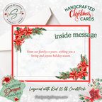 Handcrafted Merry Christmas Card – Red & Green Die-Cut Design with Silver Glitter & Green Ribbon – A7 5x7 Holiday Greeting | Unique Keepsake Christmas Card