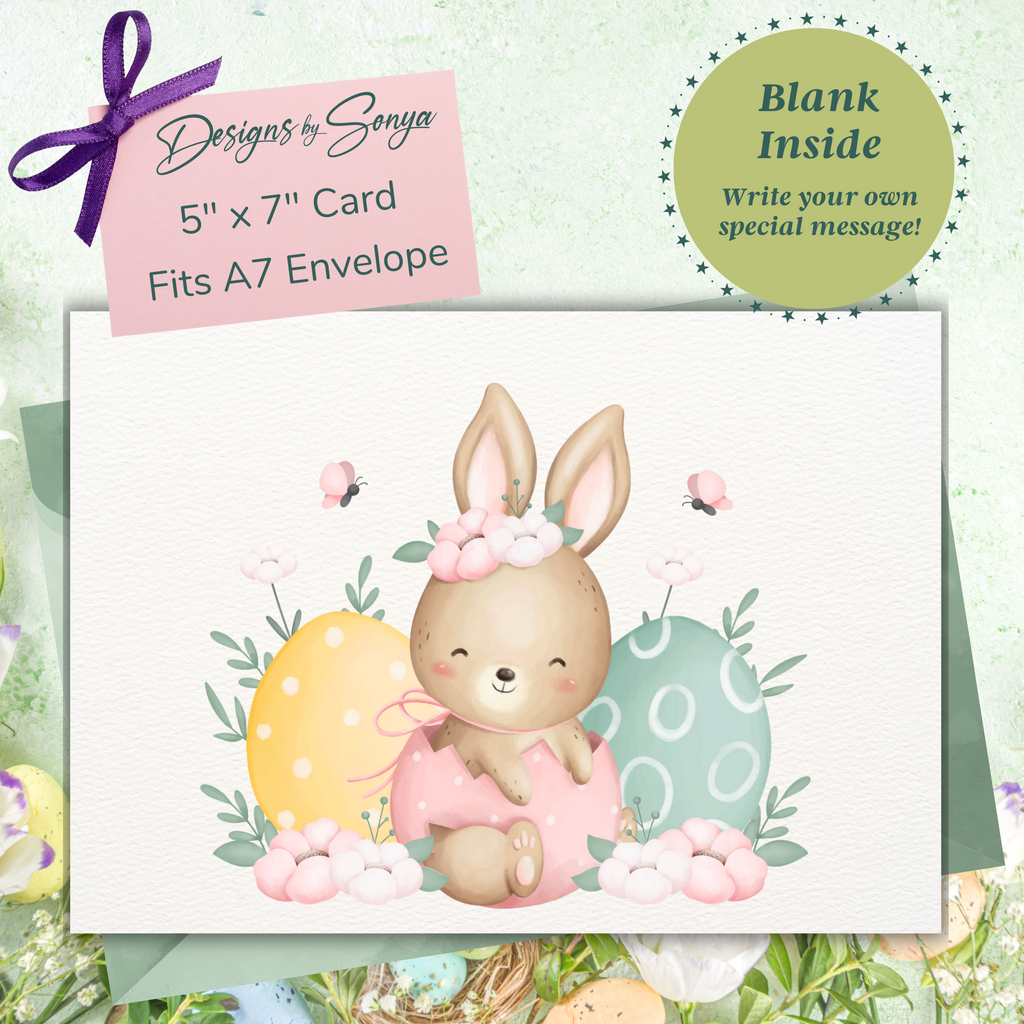 Cute Baby Easter Bunny | Custom Designed | 5 x 7 Printable Greeting Card | Matching Envelope Included | Instant Download | Print from Home
