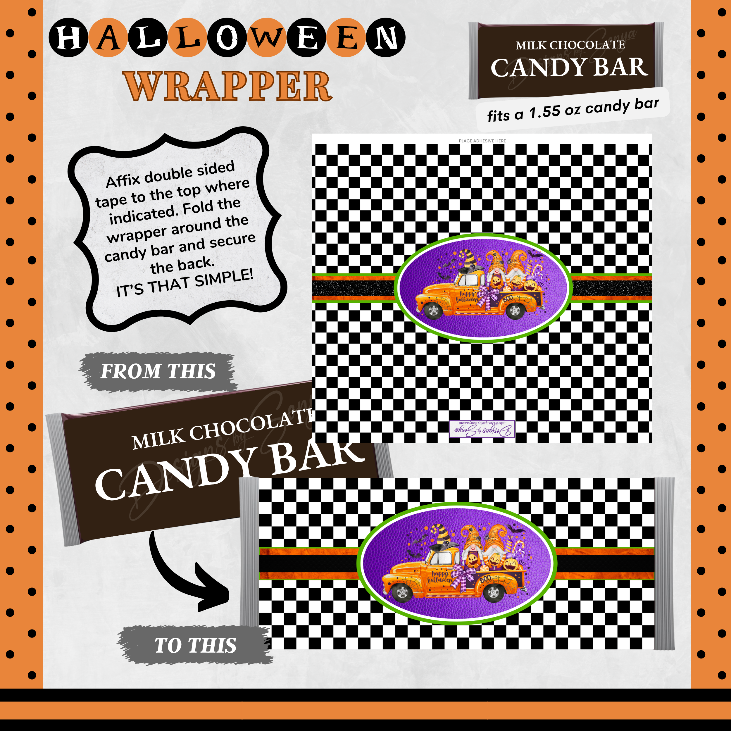 Custom Halloween Digital Candy Bar Wrapper | Printable Candy Bar Covers | Instant Download for Trick-or-Treat Party Favors | Fits 1.55 oz Hershey's Chocolate Bar