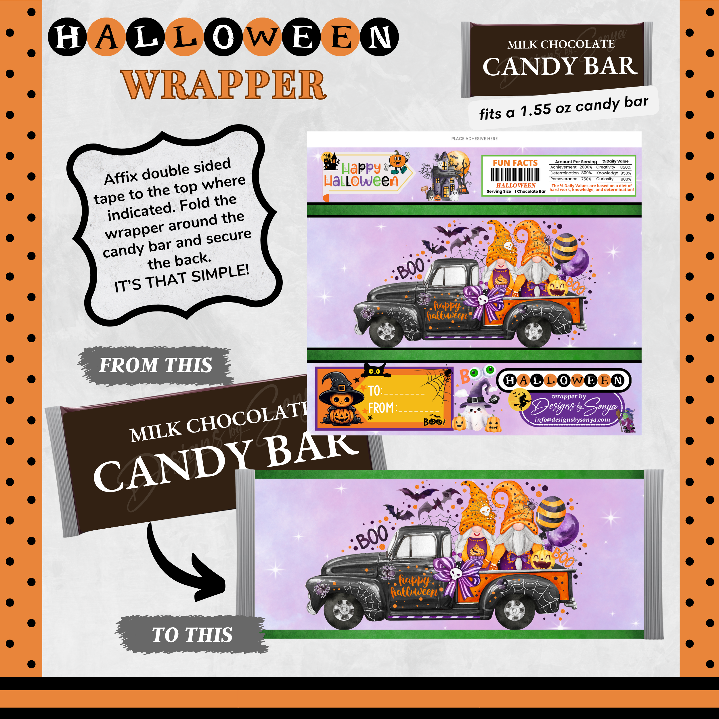 Custom Halloween Digital Candy Bar Wrapper | Printable Candy Bar Covers | Instant Download for Trick-or-Treat Party Favors | Fits 1.55 oz Hershey's Chocolate Bar
