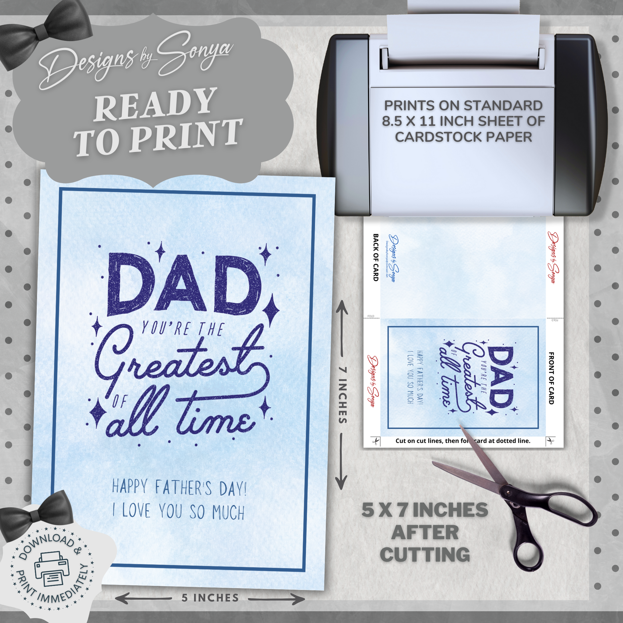 Greatest Dad | Simple | Unique | Custom Designed | Printable Greeting Card | Matching Message & Envelope | Instant Download | Print at Home
