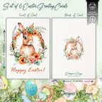 Elegant Custom Designed Set of 6 Printable 5 x 7 inch Happy Easter Greeting Cards - Floral Designs with an Adorable Rabbit -Instant Download