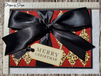 Handcrafted Merry Christmas Card with Red Glitter, Leopard Print, and Black Satin Bow | A2 Holiday Greeting Card, Unique and Elegant Design