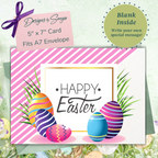 Happy Easter Pink Stripe | Custom Designed | 5 x 7 Printable Greeting Card | Matching Envelope Included | Instant Download | Print from Home
