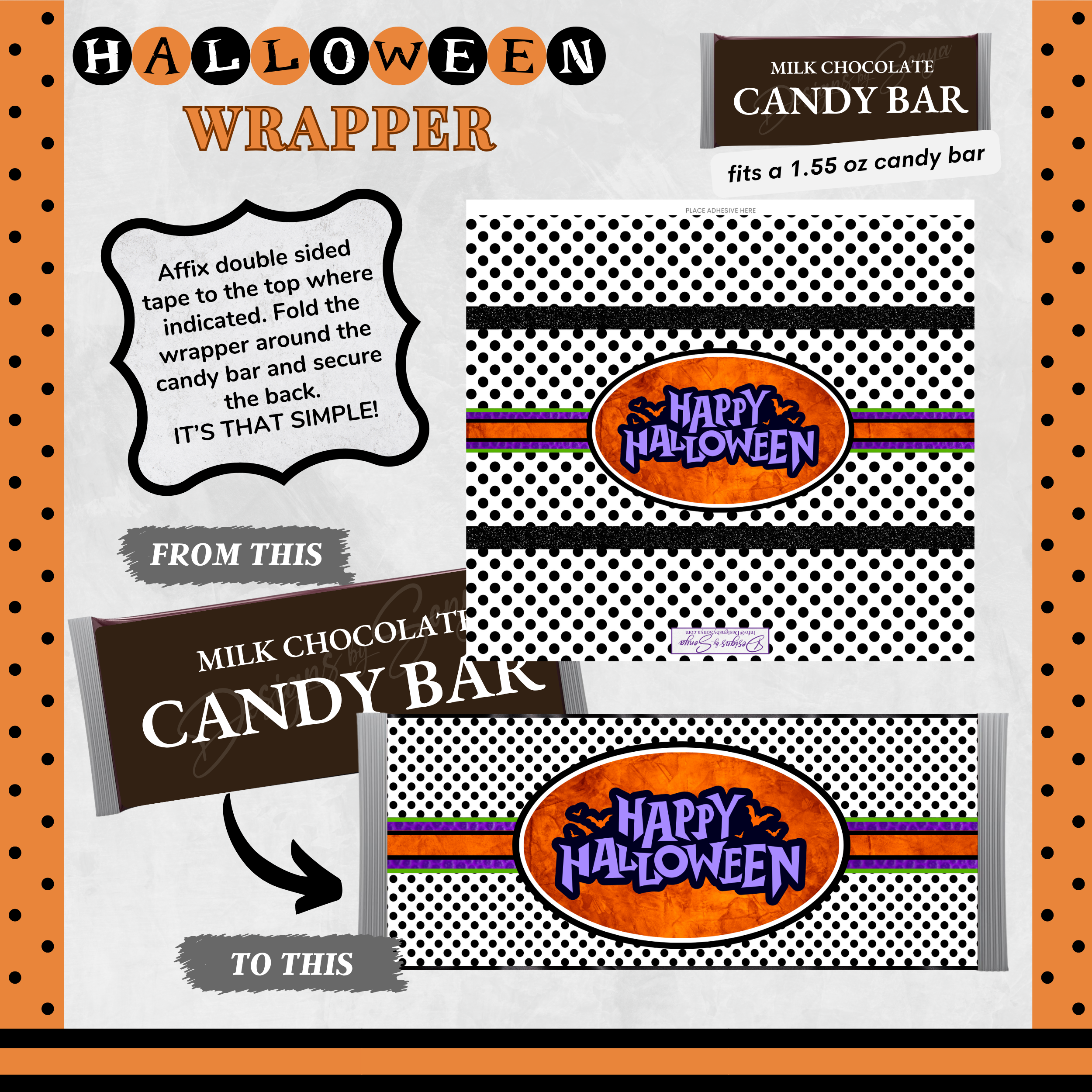Custom Halloween Digital Candy Bar Wrapper | Printable Candy Bar Covers | Instant Download for Trick-or-Treat Party Favors | Fits 1.55 oz Hershey's Chocolate Bar