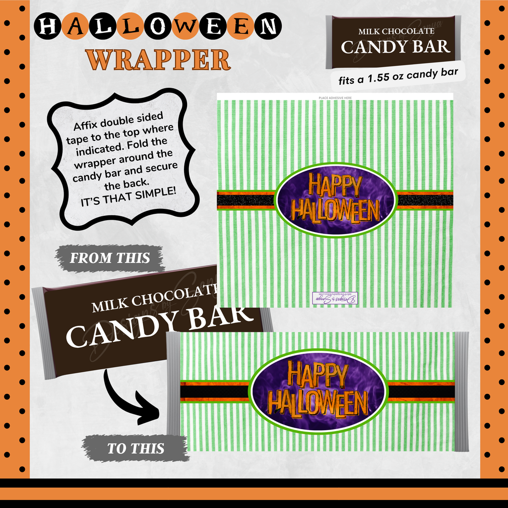 Custom Halloween Digital Candy Bar Wrapper | Printable Candy Bar Covers | Instant Download for Trick-or-Treat Party Favors | Fits 1.55 oz Hershey's Chocolate Bar