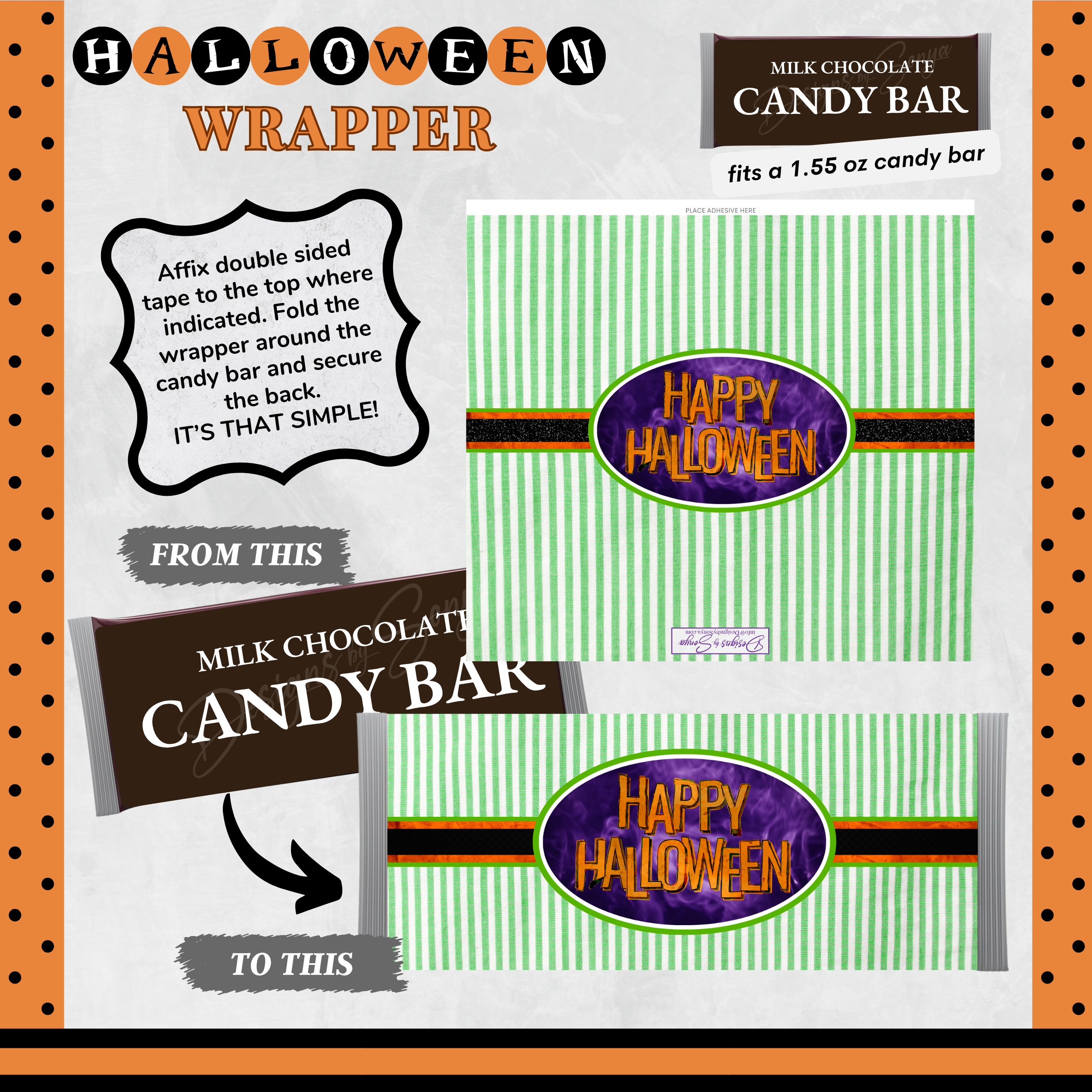 Custom Halloween Digital Candy Bar Wrapper | Printable Candy Bar Covers | Instant Download for Trick-or-Treat Party Favors | Fits 1.55 oz Hershey's Chocolate Bar