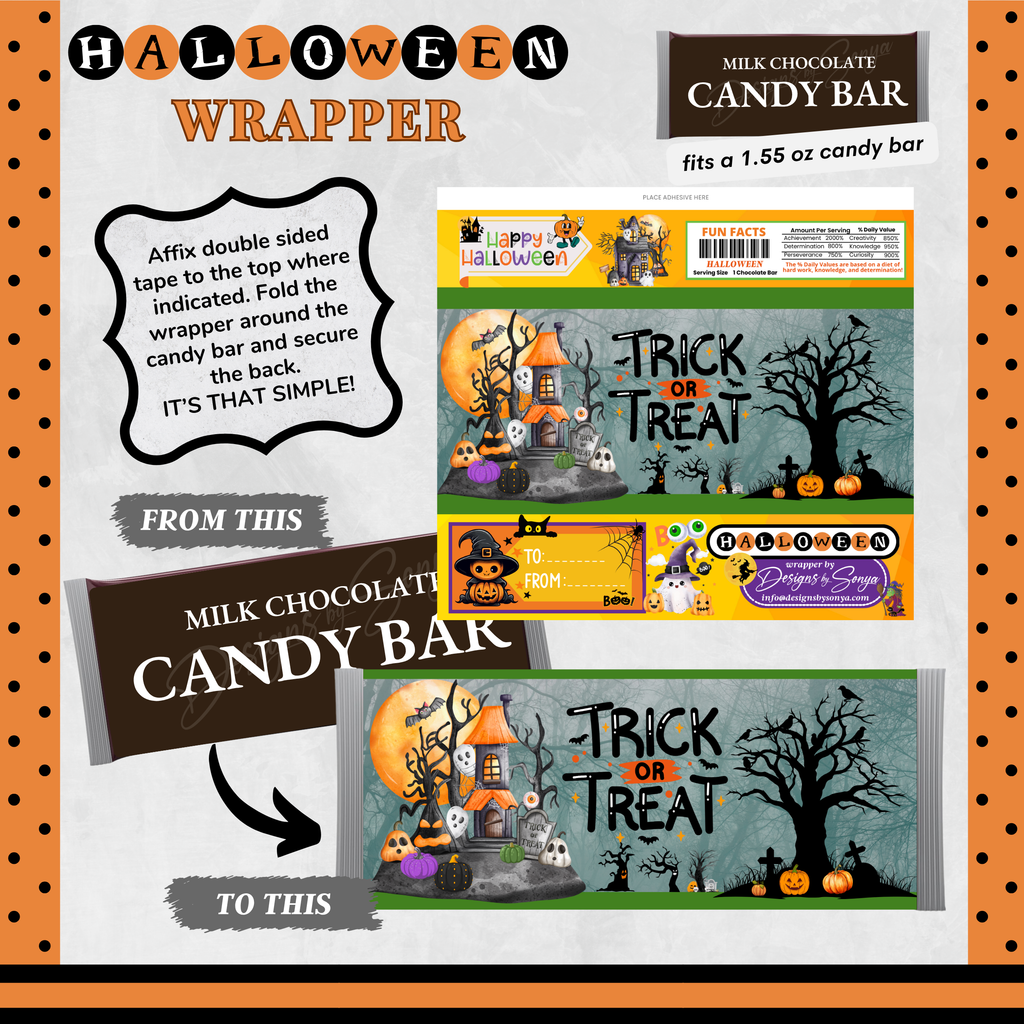 Custom Halloween Digital Candy Bar Wrapper | Printable Candy Bar Covers | Instant Download for Trick-or-Treat Party Favors | Fits 1.55 oz Hershey's Chocolate Bar
