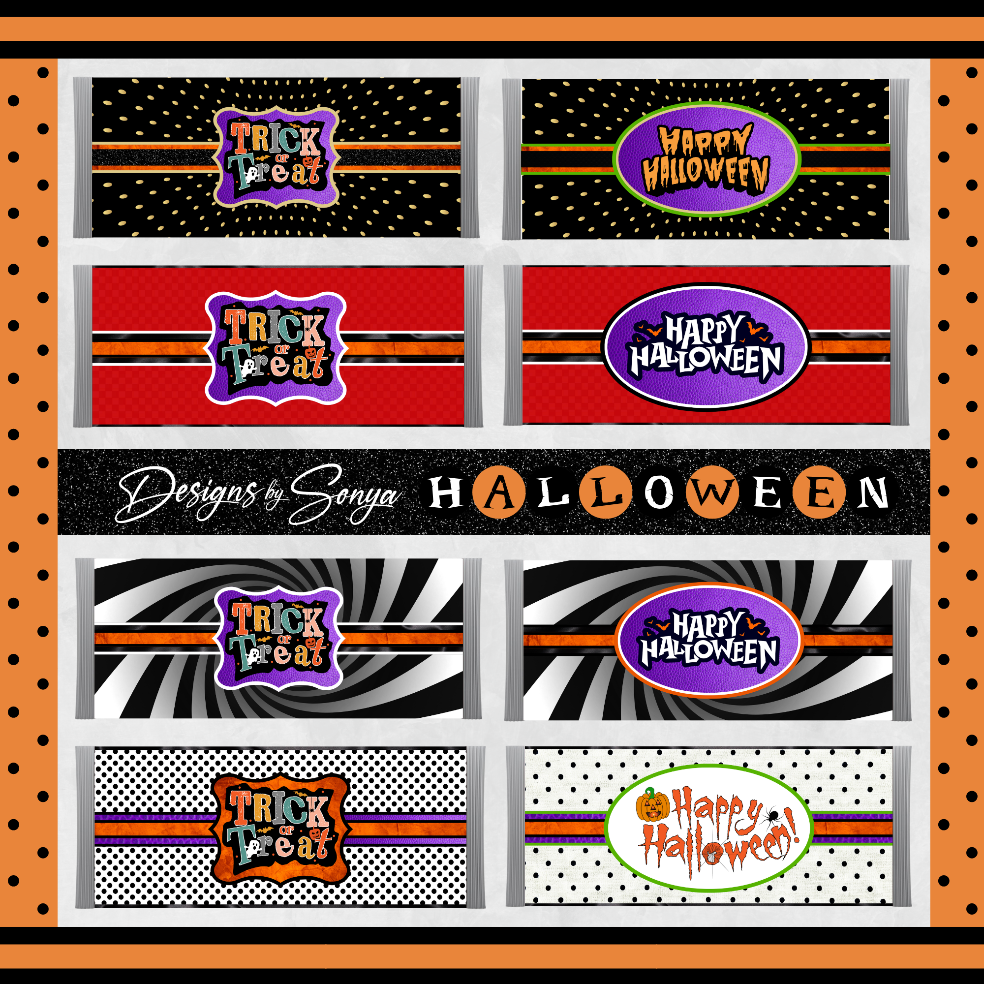 Halloween Gnomes & Spooky Truck Wrapper | Instant Download for Party Favors | Printable Fits 1.55 oz Milk Chocolate Candy Bar