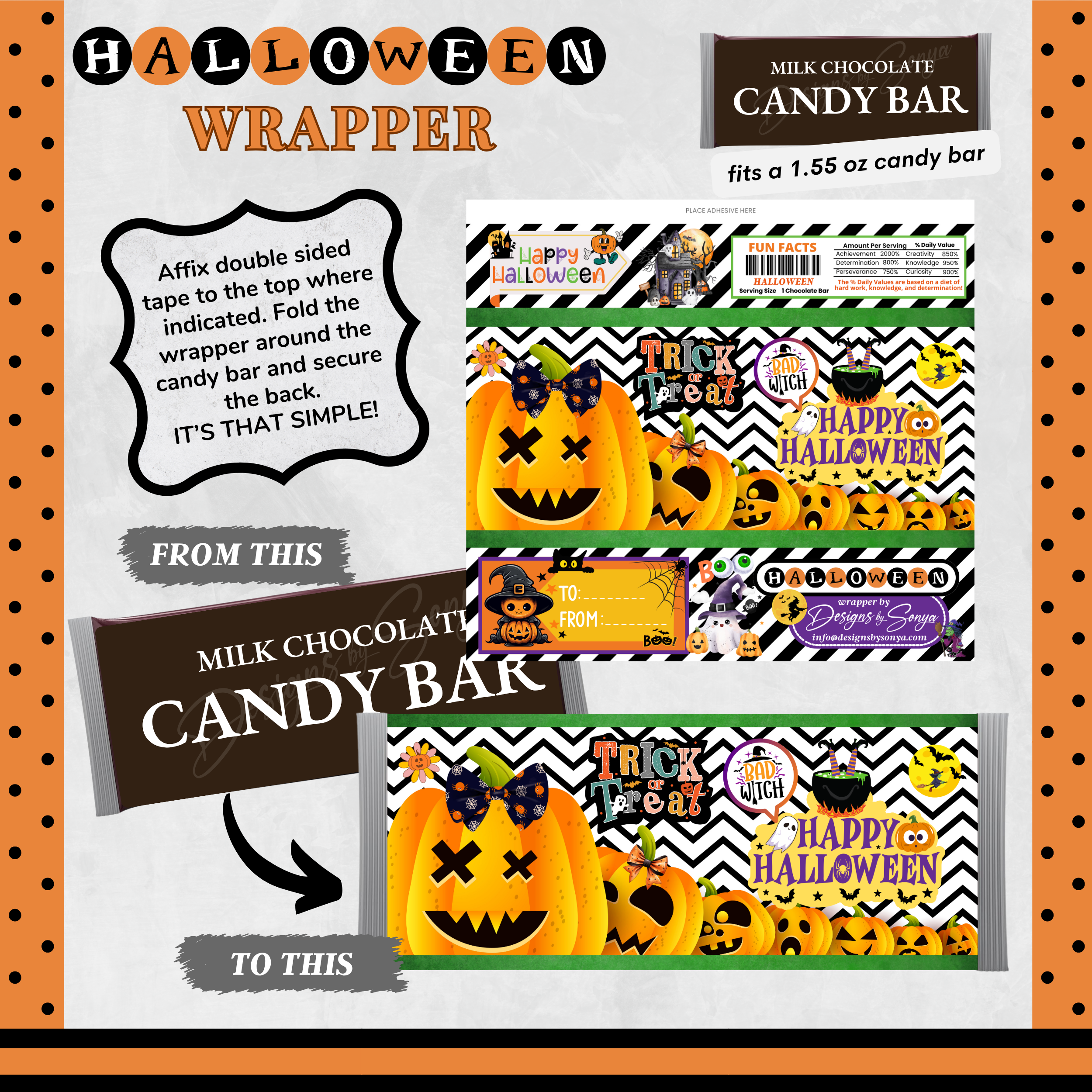 Custom Halloween Digital Candy Bar Wrapper | Printable Candy Bar Covers | Instant Download for Trick-or-Treat Party Favors | Fits 1.55 oz Hershey's Chocolate Bar