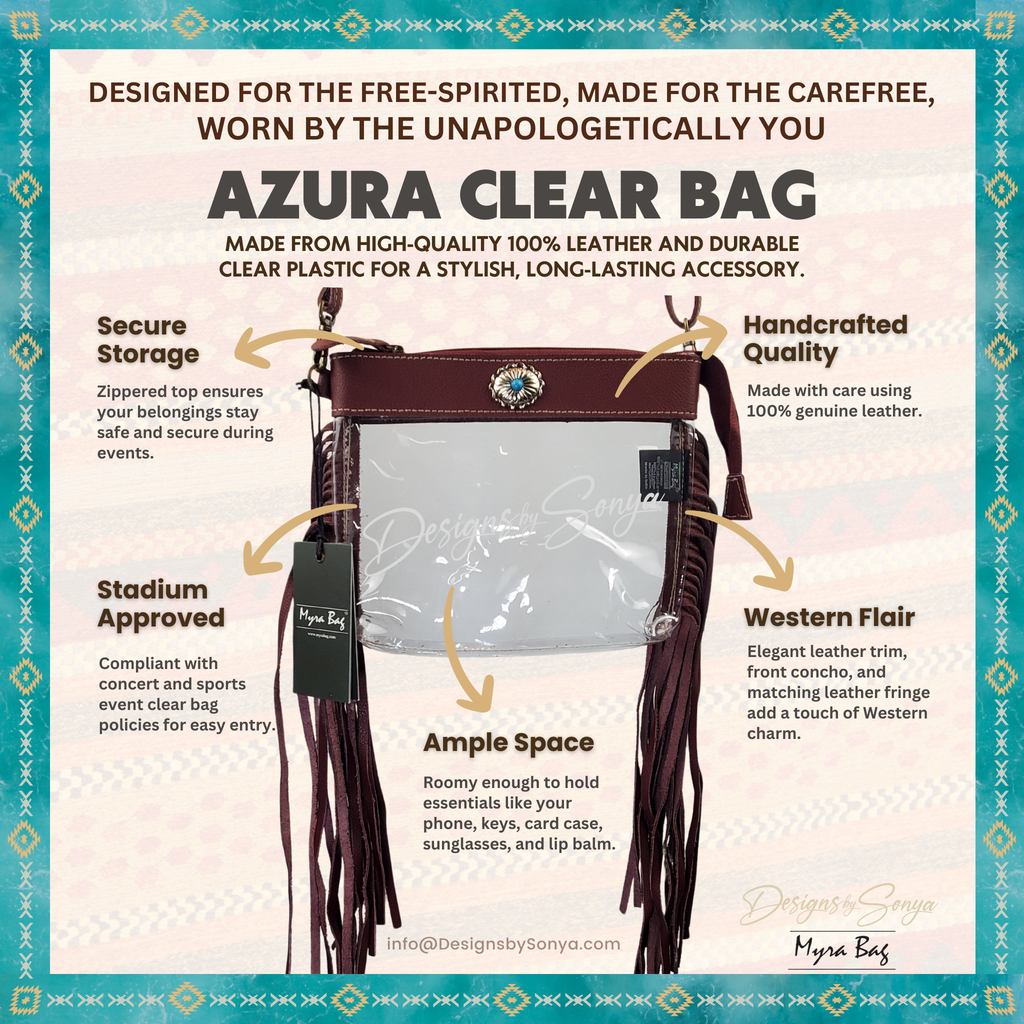 Southwestern Chocolate Leather Clear Crossbody Bag | Concert & Stadium Approved | Azura Myra Bag S-9553