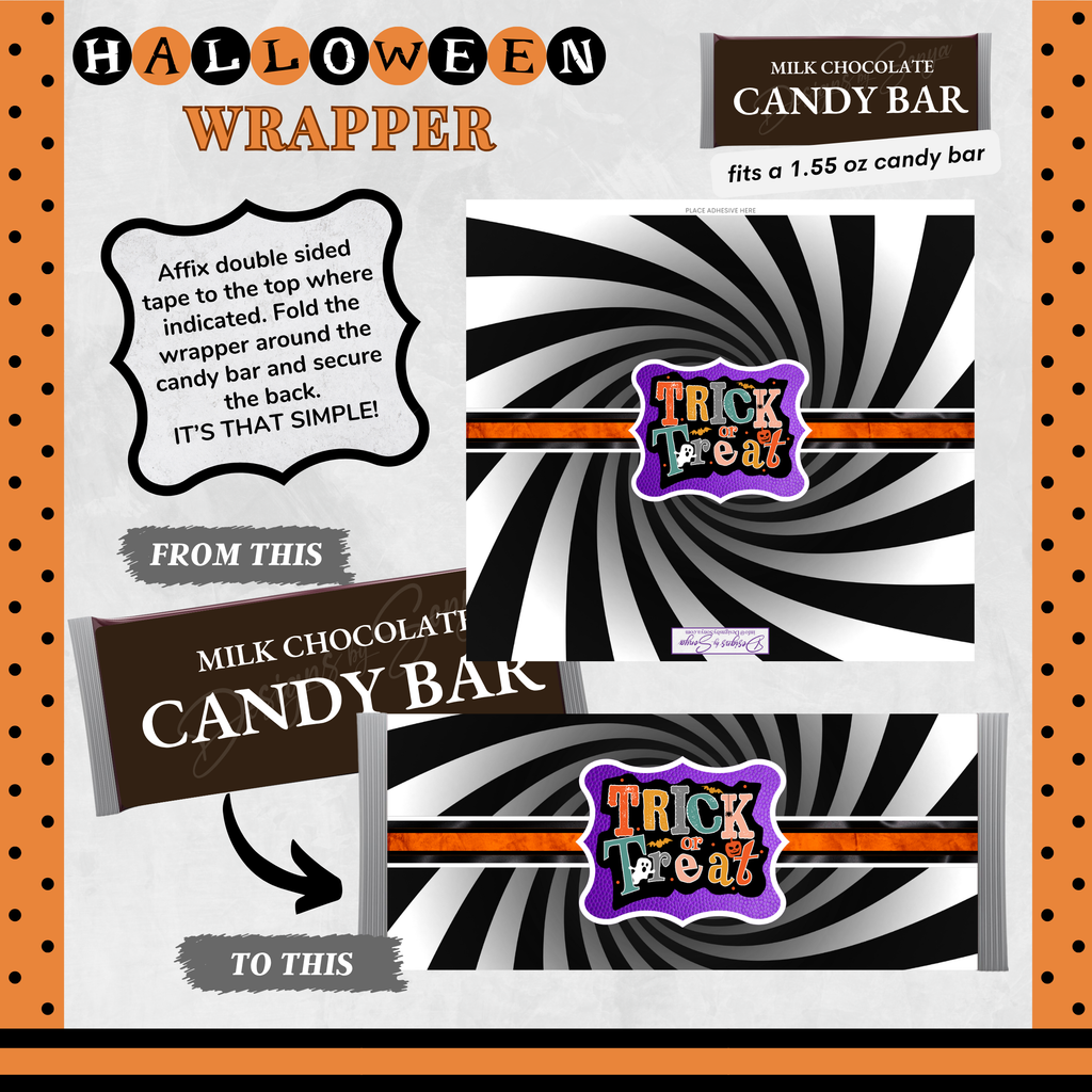 Custom Halloween Digital Candy Bar Wrapper | Printable Candy Bar Covers | Instant Download for Trick-or-Treat Party Favors | Fits 1.55 oz Hershey's Chocolate Bar