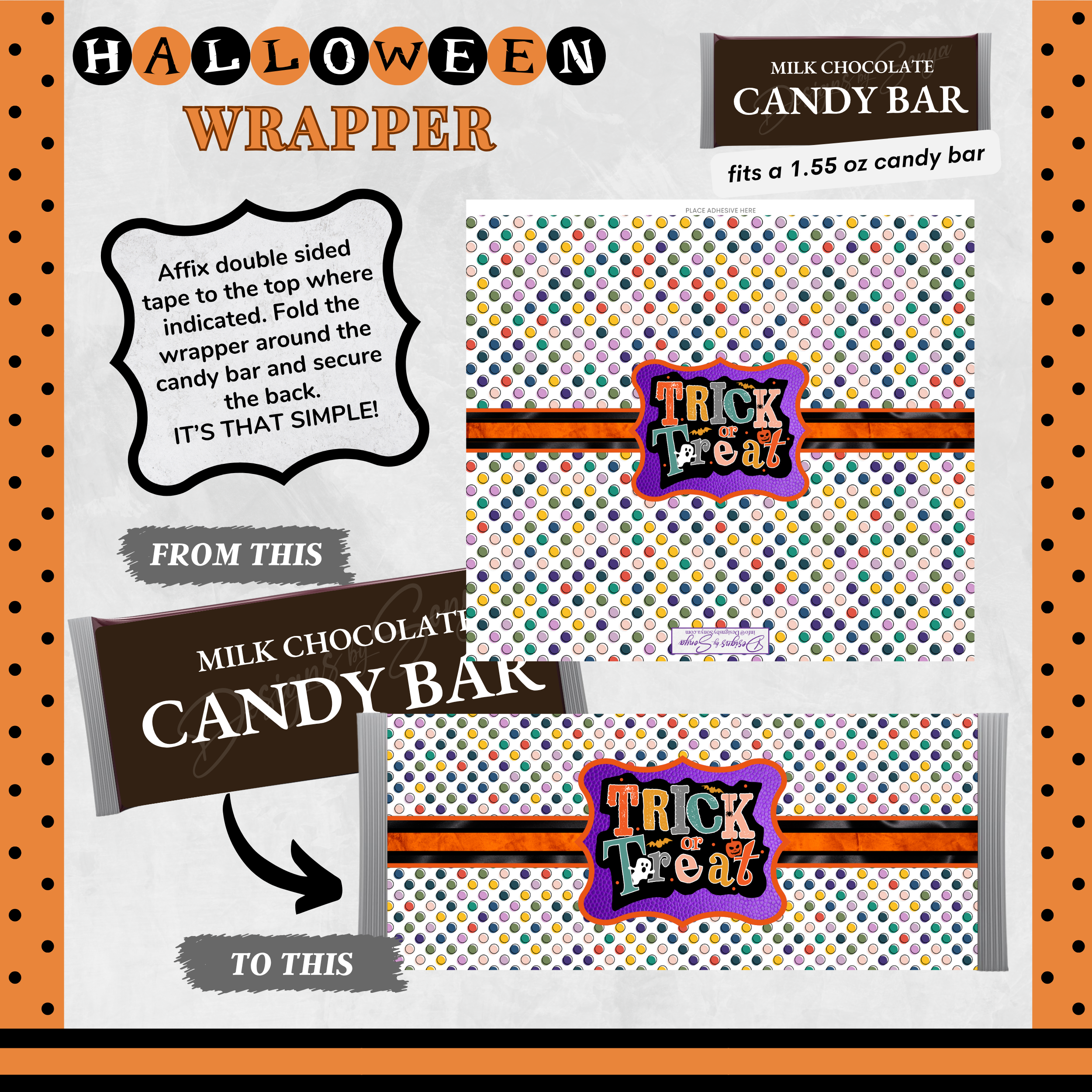 Custom Halloween Digital Candy Bar Wrapper | Printable Candy Bar Covers | Instant Download for Trick-or-Treat Party Favors | Fits 1.55 oz Hershey's Chocolate Bar