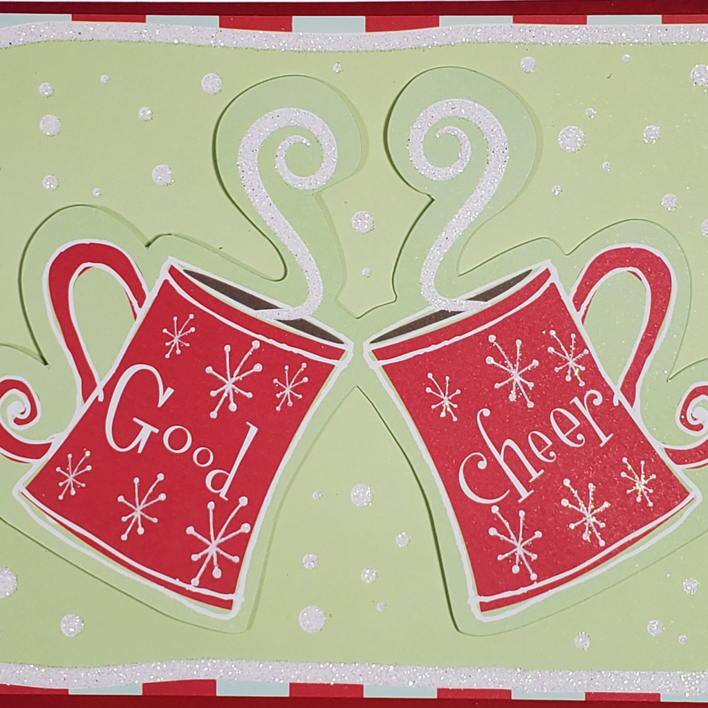 Good Cheer Holiday Card with Red Mugs | Handcrafted A7 Christmas Card | Fun Festive Greeting for Friends, Family, or Corporate Gifting