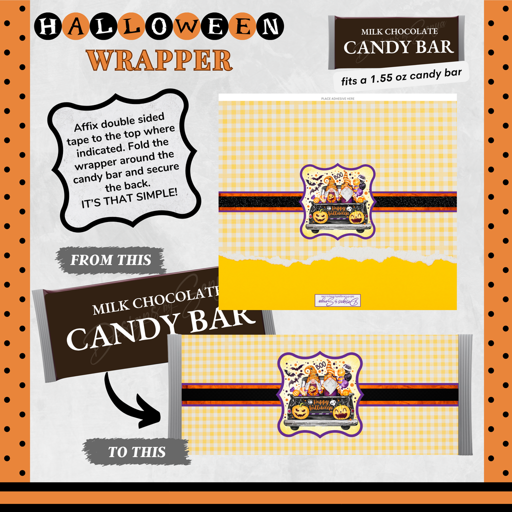 Custom Halloween Digital Candy Bar Wrapper | Printable Candy Bar Covers | Instant Download for Trick-or-Treat Party Favors | Fits 1.55 oz Hershey's Chocolate Bar
