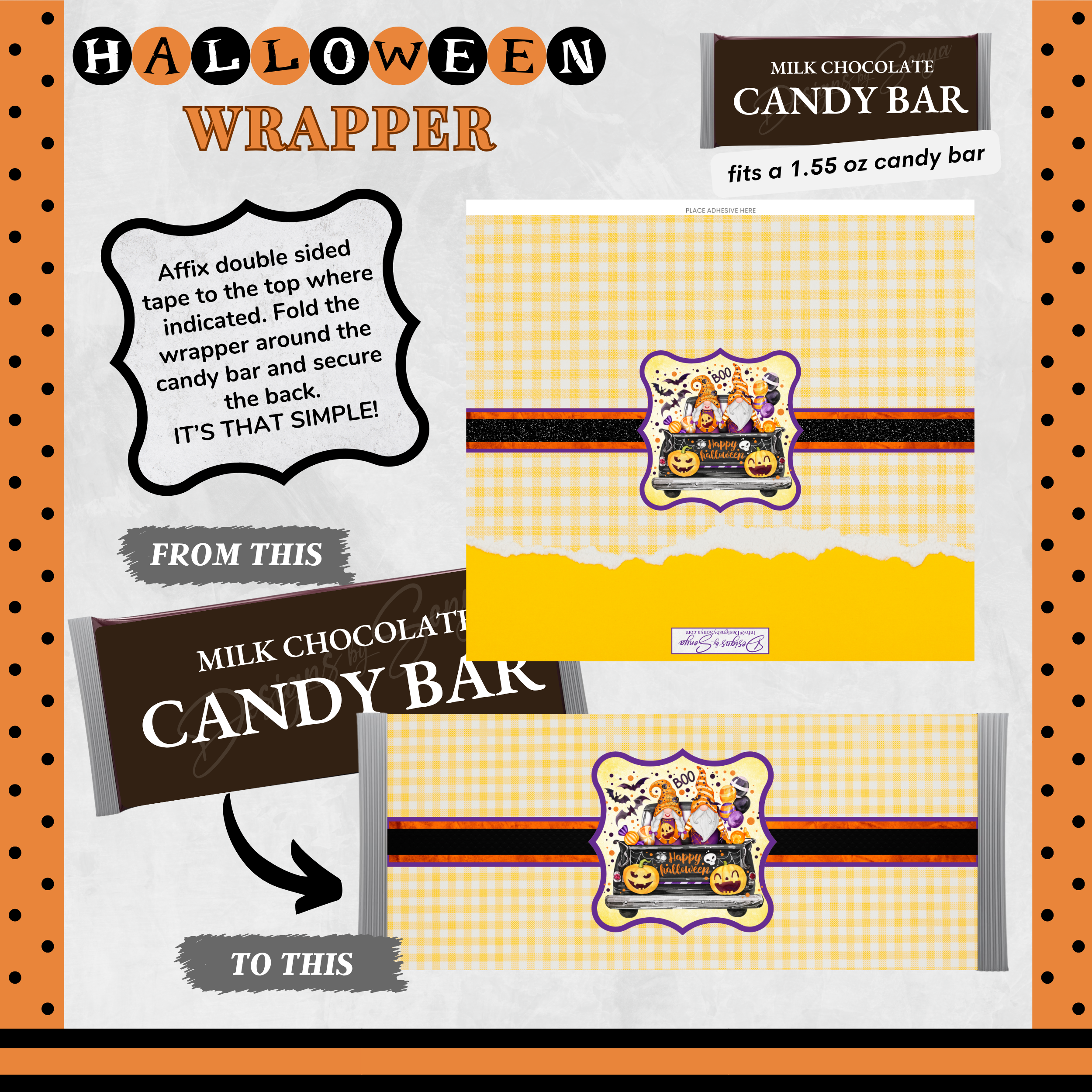 Custom Halloween Digital Candy Bar Wrapper | Printable Candy Bar Covers | Instant Download for Trick-or-Treat Party Favors | Fits 1.55 oz Hershey's Chocolate Bar
