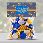 Printable Hanukkah Treat Bag Topper | Happy Hanukkah Candy Bag Topper | Navy Blue & Gold Menorah Pattern | Jewish Holiday Party Favor | 4" x 2" PDF Download