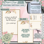 Elegant Gold & Floral Birthday Card 5x7 | Printable Birthday Card | Fits A7 Envelope | Custom Insert Message | Digital Download | Print at Home