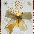 Luxury Handcrafted A7 Christmas Card – Elegant Gold Reindeer with Sheer Bow | Merry Christmas & Happy New Year Greeting Card