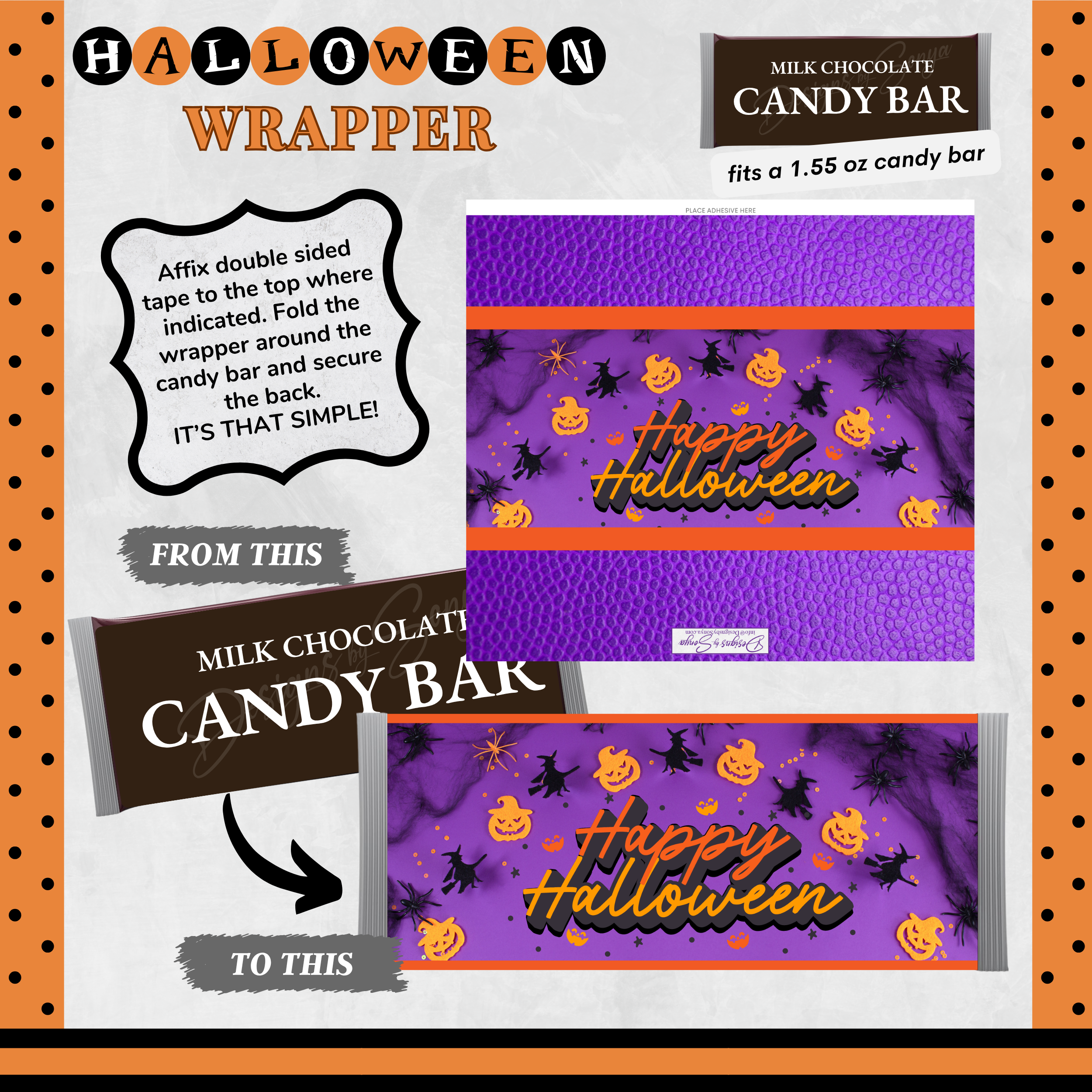 Custom Halloween Digital Candy Bar Wrapper | Printable Candy Bar Covers | Instant Download for Trick-or-Treat Party Favors | Fits 1.55 oz Hershey's Chocolate Bar