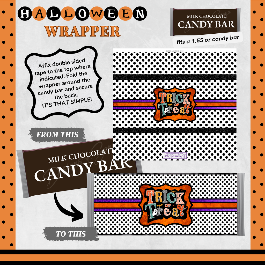 Custom Halloween Digital Candy Bar Wrapper | Printable Candy Bar Covers | Instant Download for Trick-or-Treat Party Favors | Fits 1.55 oz Hershey's Chocolate Bar