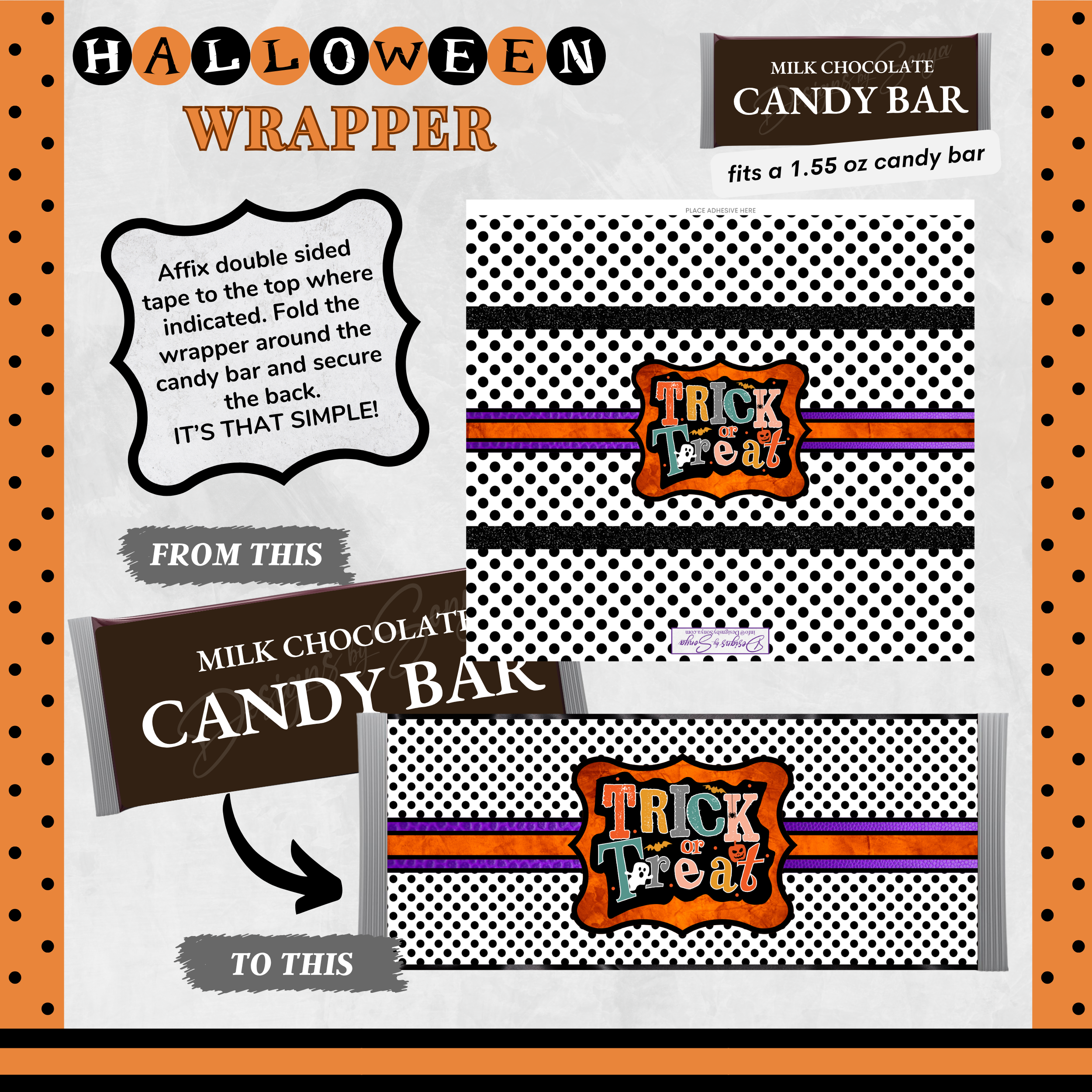 Custom Halloween Digital Candy Bar Wrapper | Printable Candy Bar Covers | Instant Download for Trick-or-Treat Party Favors | Fits 1.55 oz Hershey's Chocolate Bar